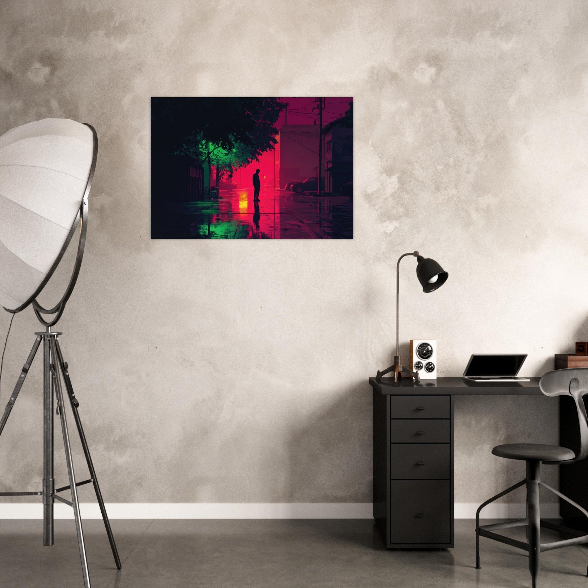 Aluminum Print Landscape - A city where neon lights create impossible rifle 4 - Ai Art Force