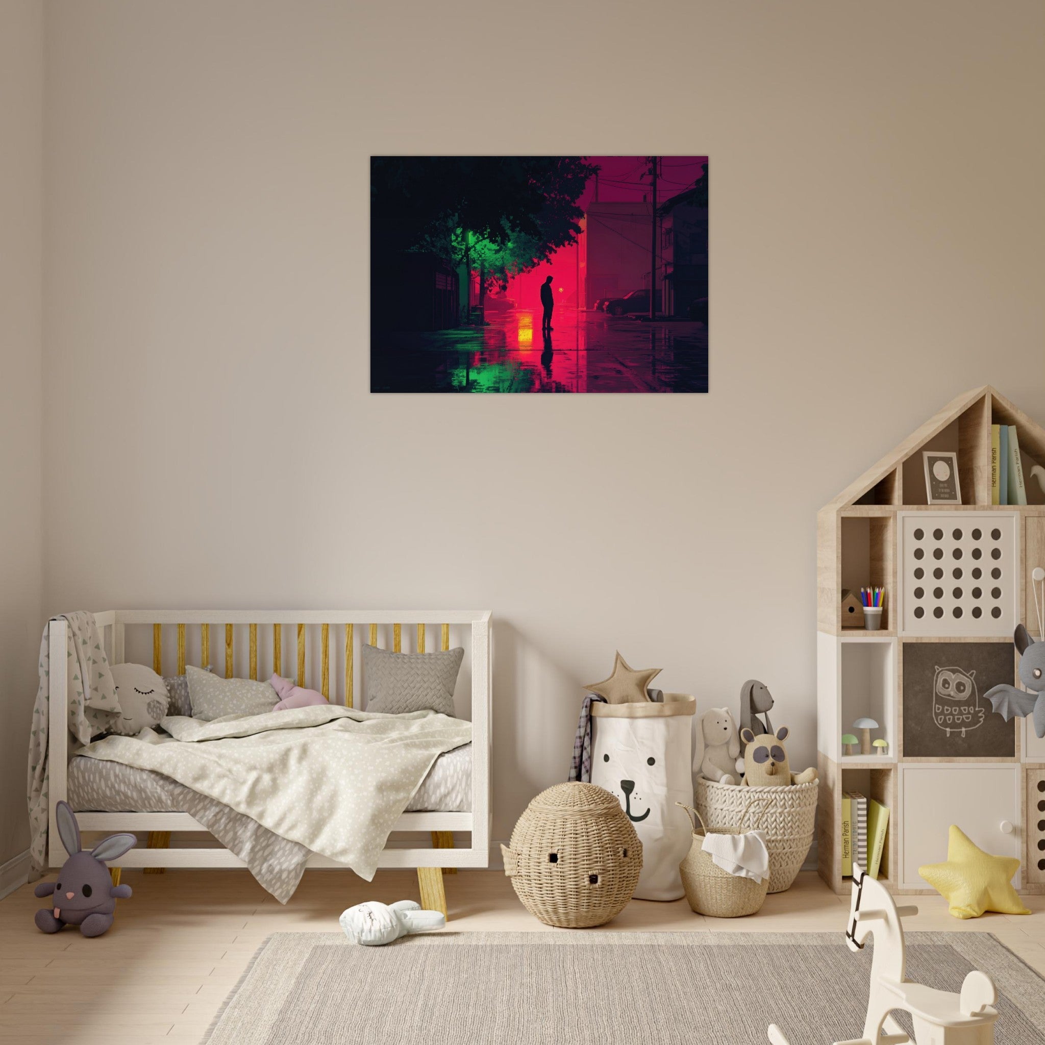 Aluminum Print Landscape - A city where neon lights create impossible rifle 4 - Ai Art Force