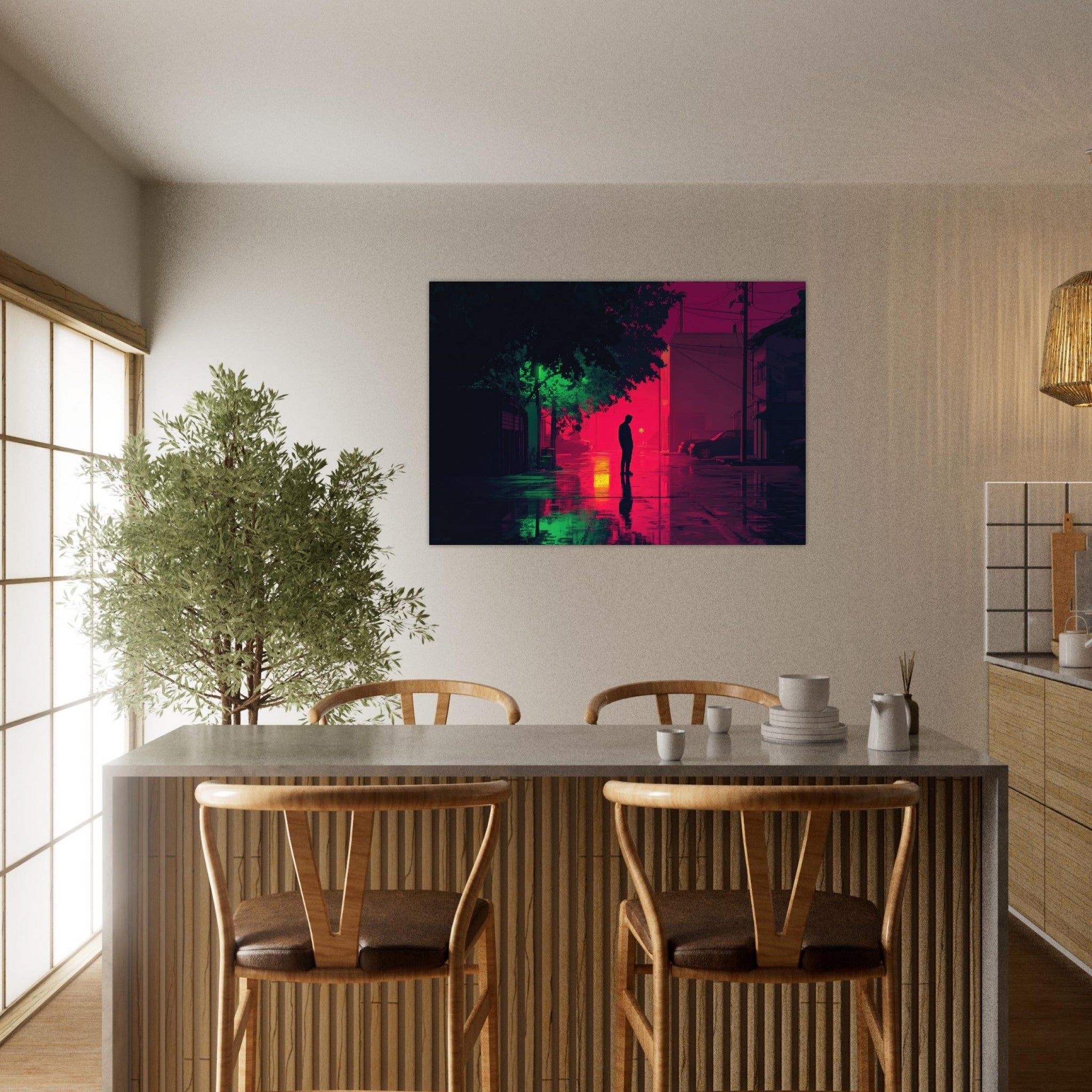 Aluminum Print Landscape - A city where neon lights create impossible rifle 4 - Ai Art Force