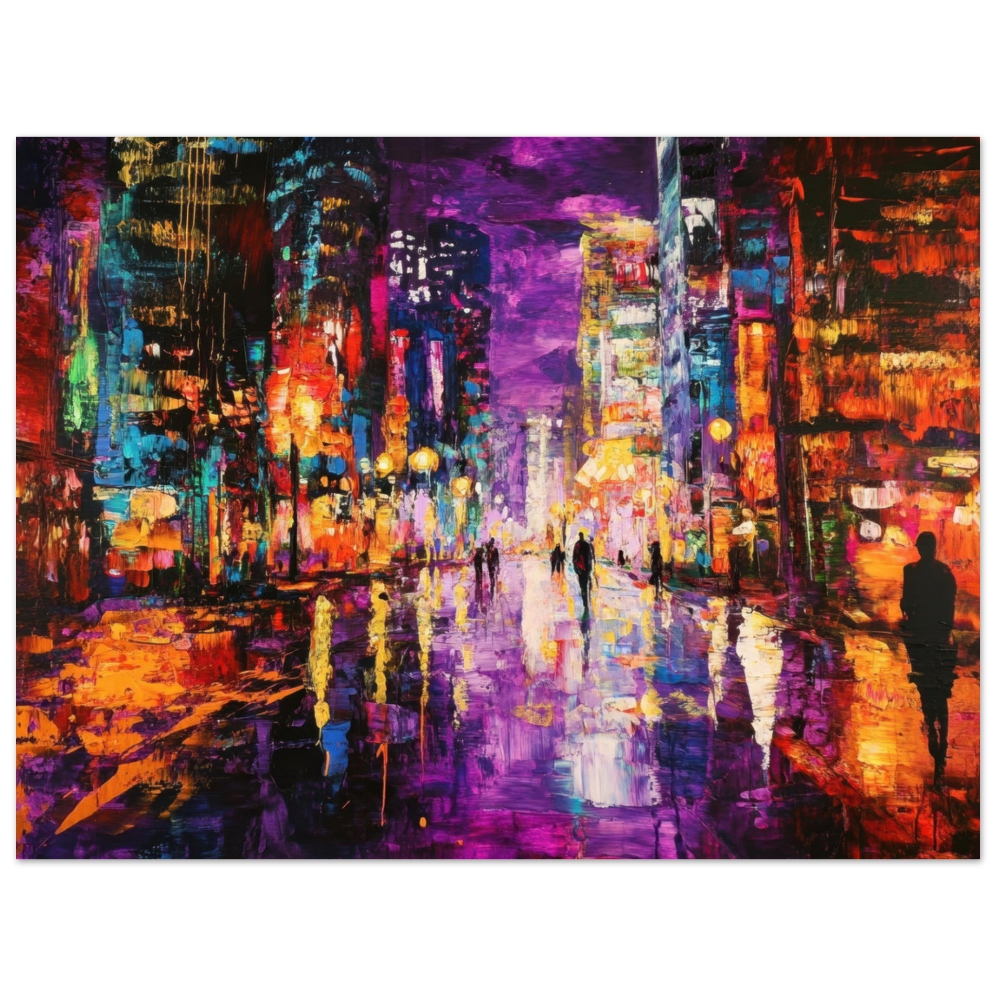 Aluminum Print Landscape - A cityscape bathed in the dim glow of streetligh - Shop Ai Art WebShop - Digital Art online Store