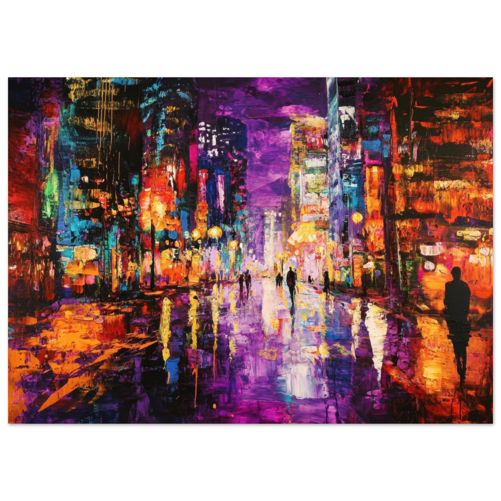 Aluminum Print Landscape - A cityscape bathed in the dim glow of streetligh - Shop Ai Art WebShop - Digital Art online Store