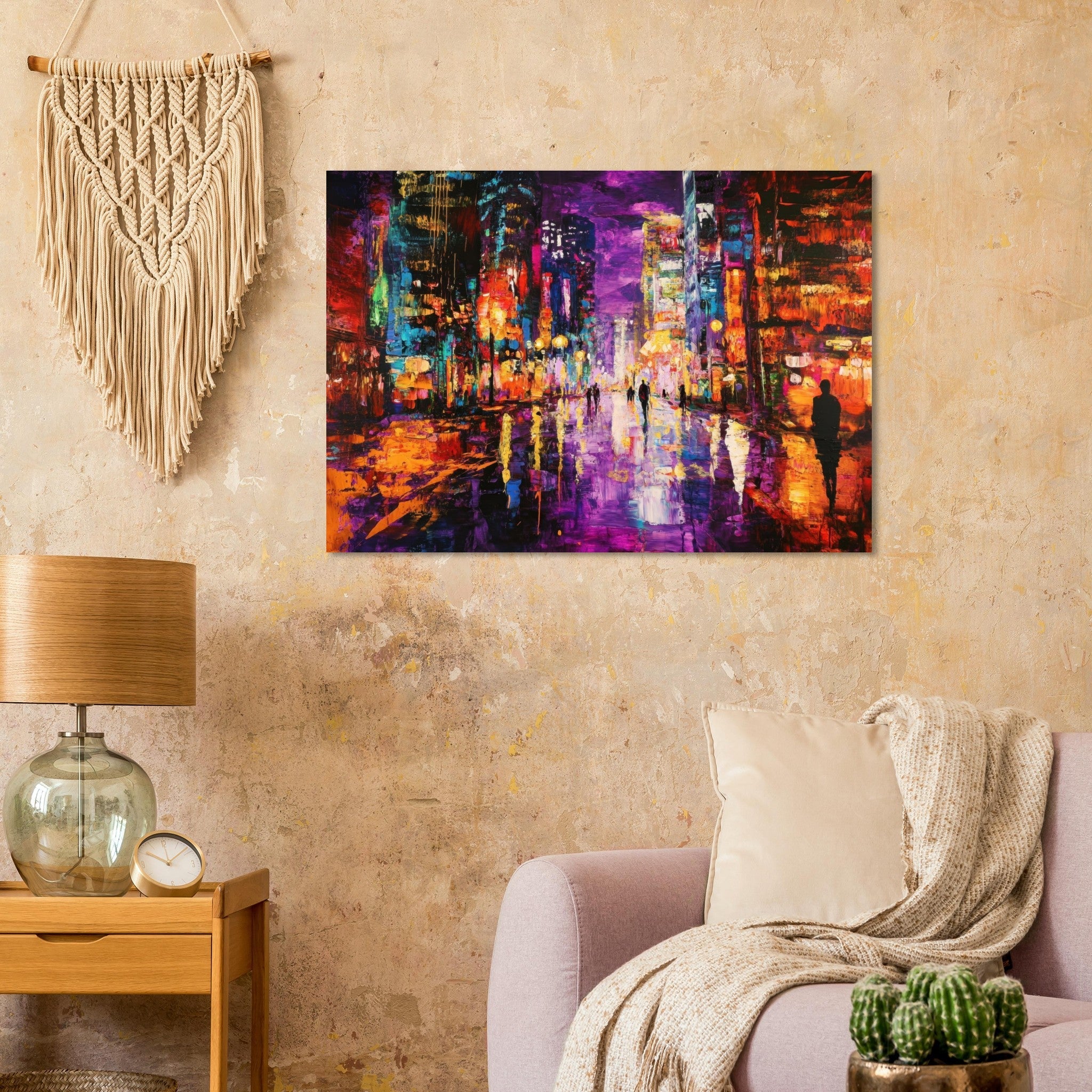 Aluminum Print Landscape - A cityscape bathed in the dim glow of streetligh - Shop Ai Art WebShop - Digital Art online Store