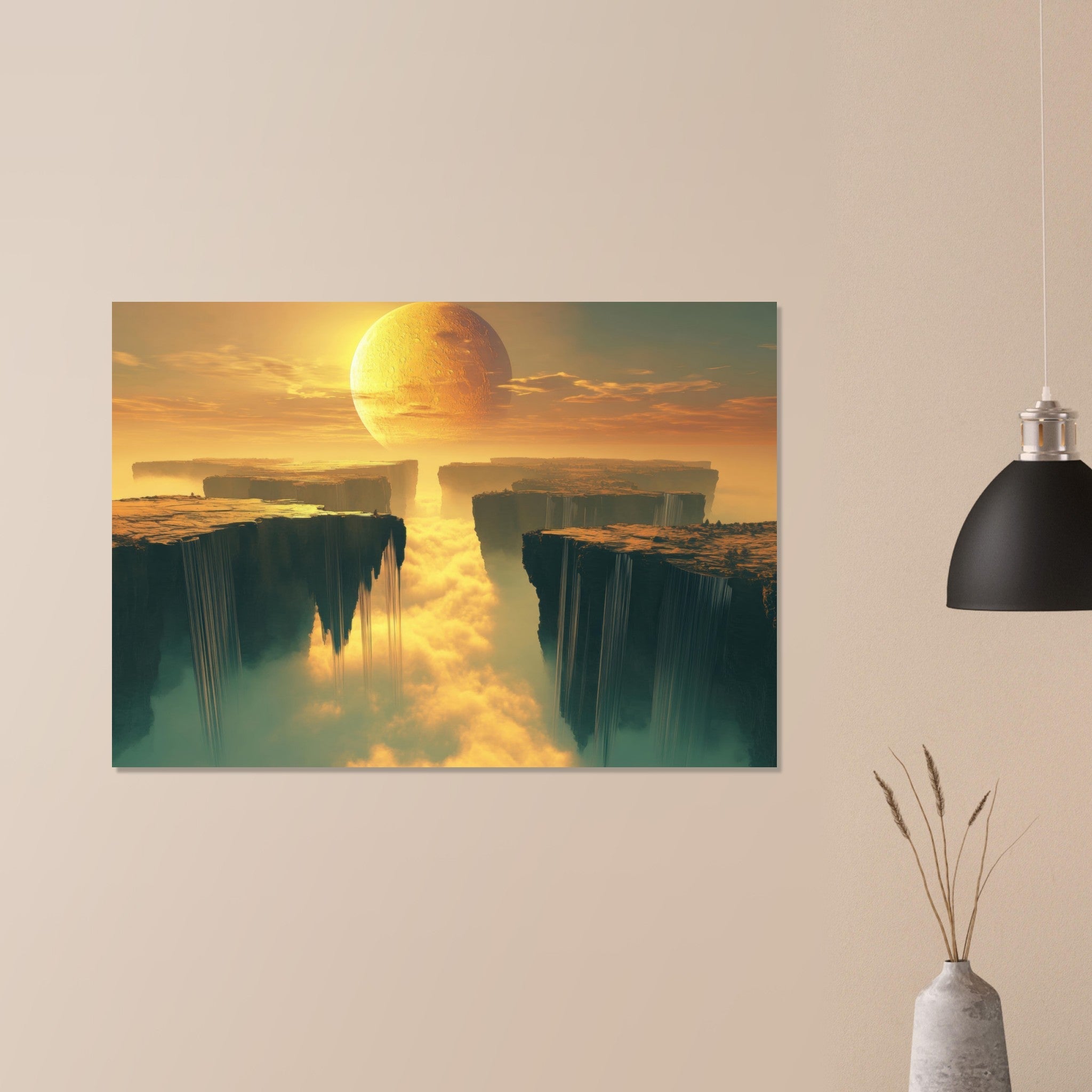Aluminum Print Landscape - A vast dreamscape with levitating islands a mass 3 - Ai Art Force