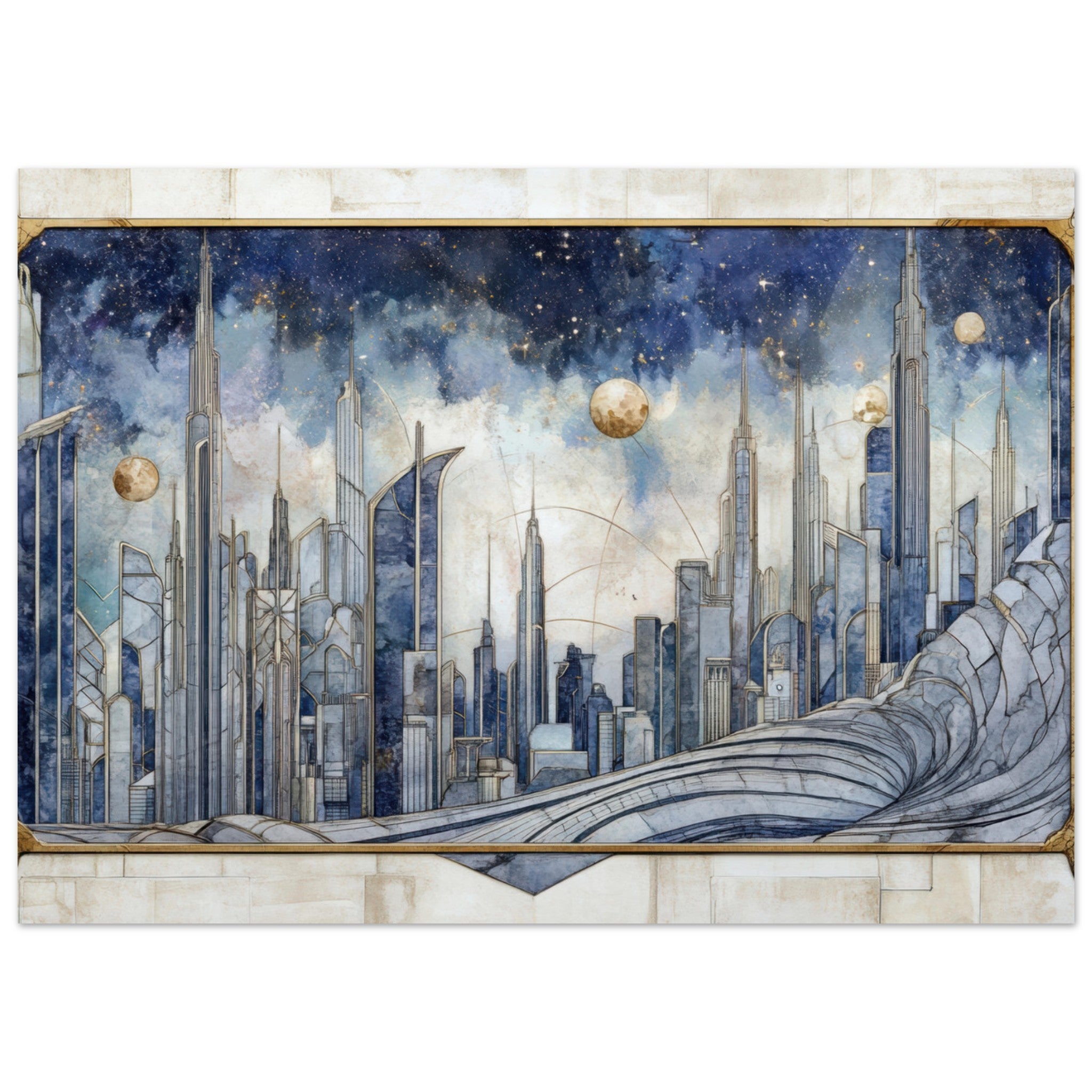 Aluminum Print Landscape - Architects of the Stars A stylized depiction - Shop Ai Art WebShop - Digital Art online Store