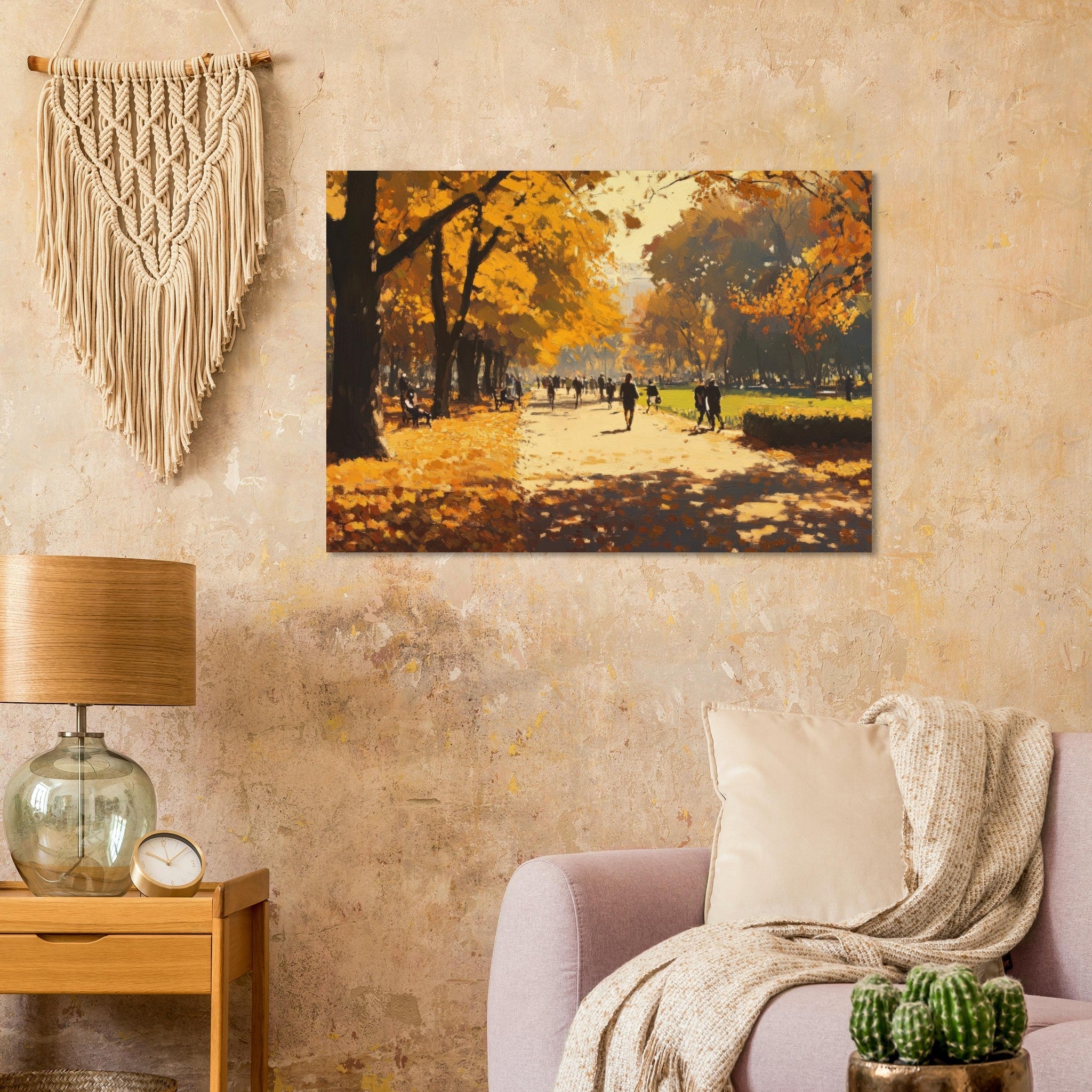 Aluminum Print Landscape - Autumn Park with Strolling Figures A vast park 3 - Shop Ai Art WebShop - Digital Art online Store