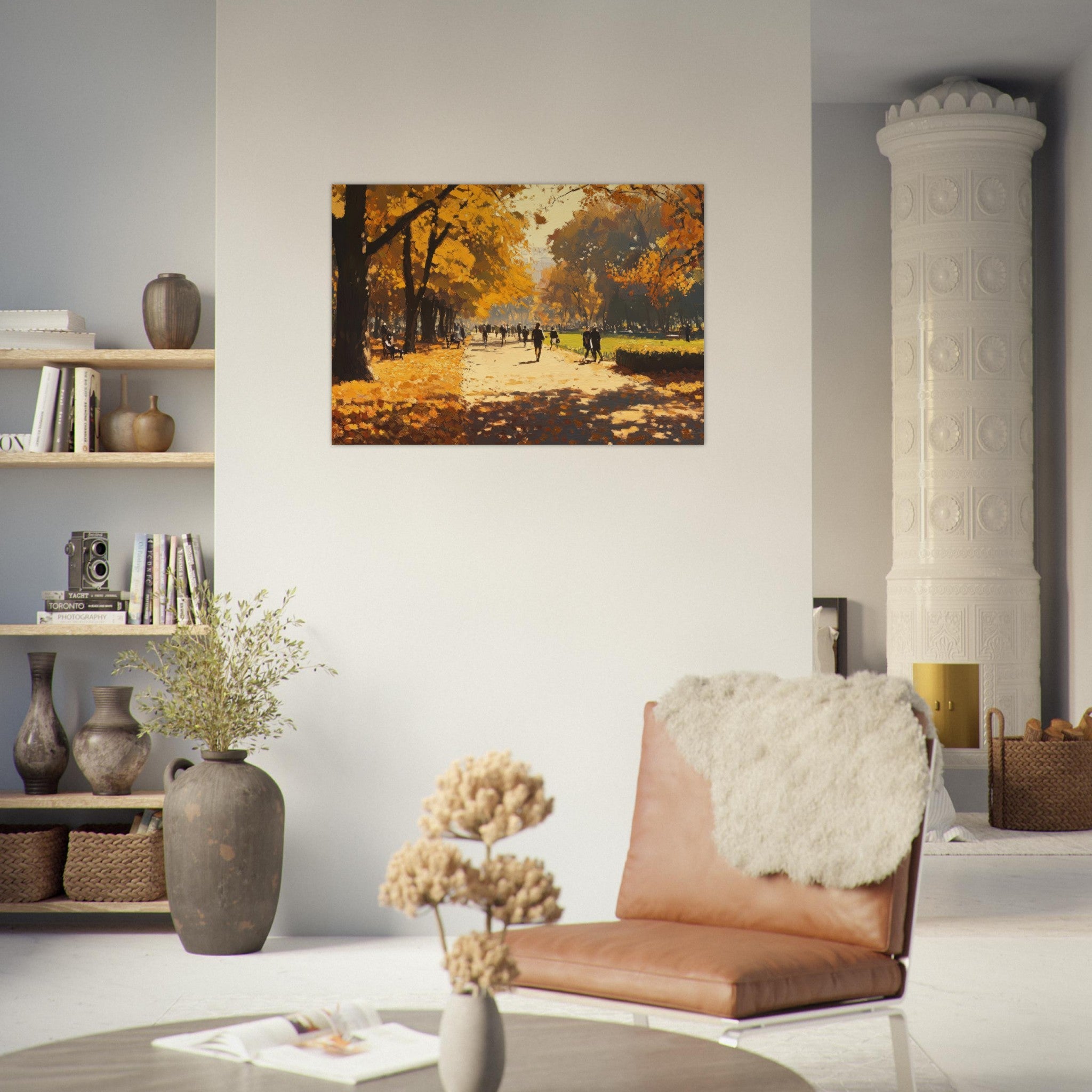 Aluminum Print Landscape - Autumn Park with Strolling Figures A vast park 3 - Shop Ai Art WebShop - Digital Art online Store