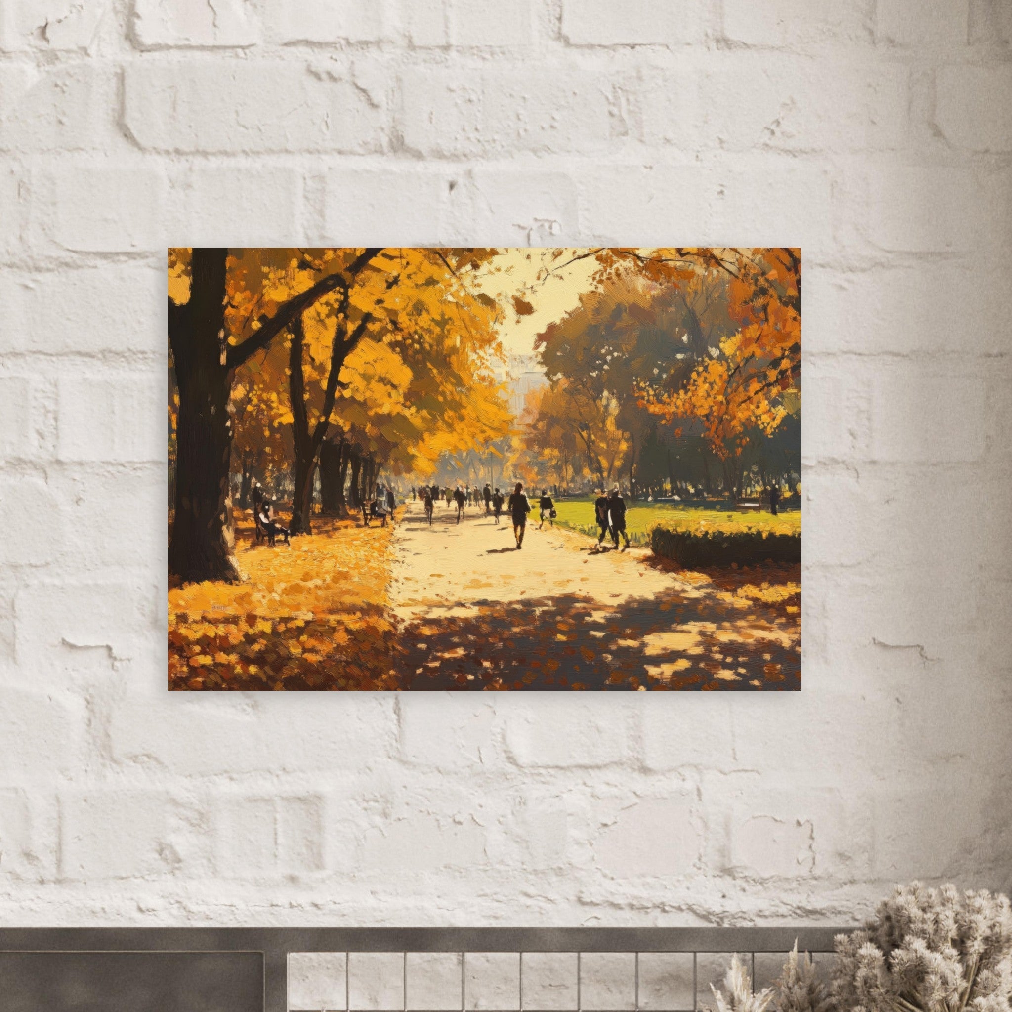 Aluminum Print Landscape - Autumn Park with Strolling Figures A vast park 3 - Shop Ai Art WebShop - Digital Art online Store