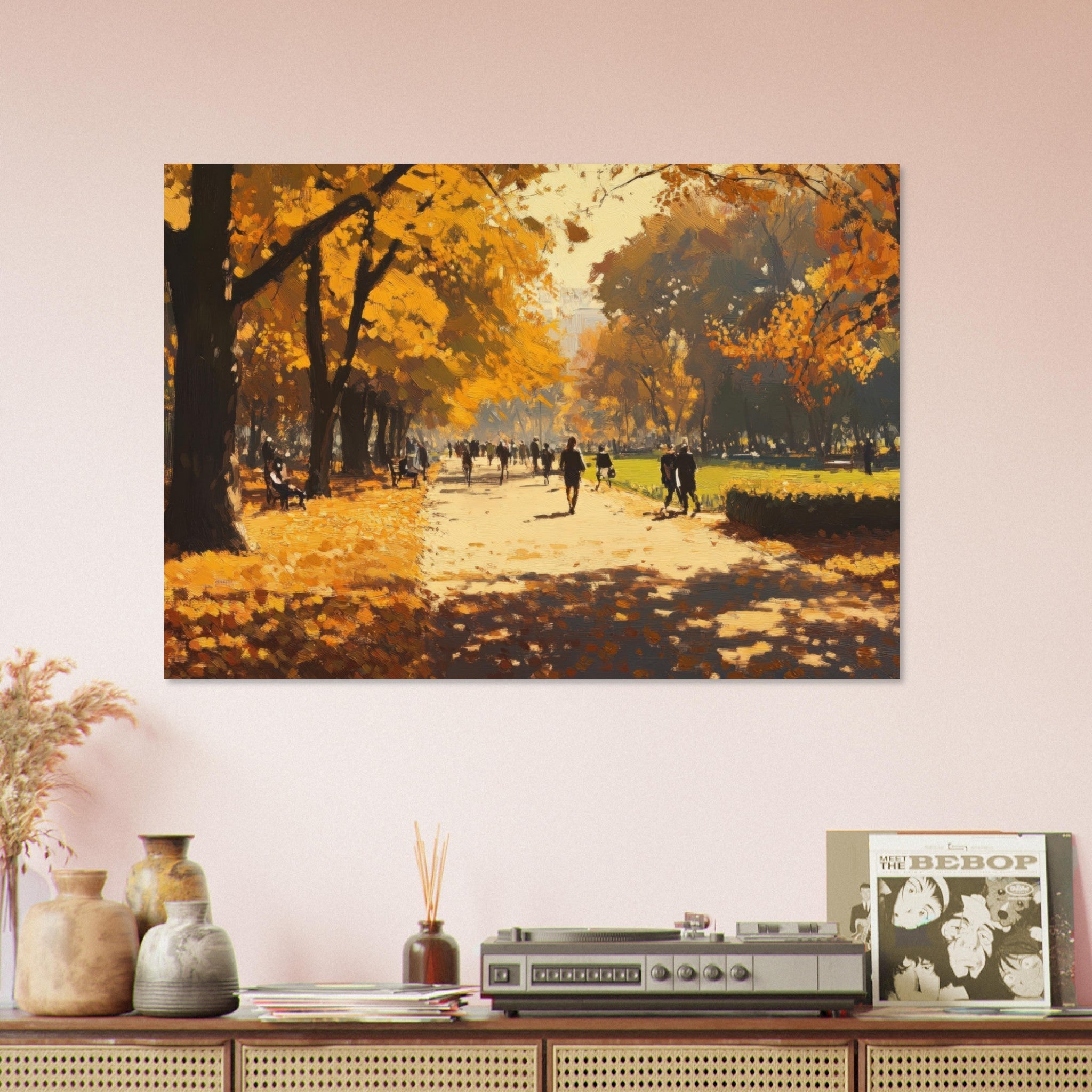 Aluminum Print Landscape - Autumn Park with Strolling Figures A vast park 3 - Shop Ai Art WebShop - Digital Art online Store