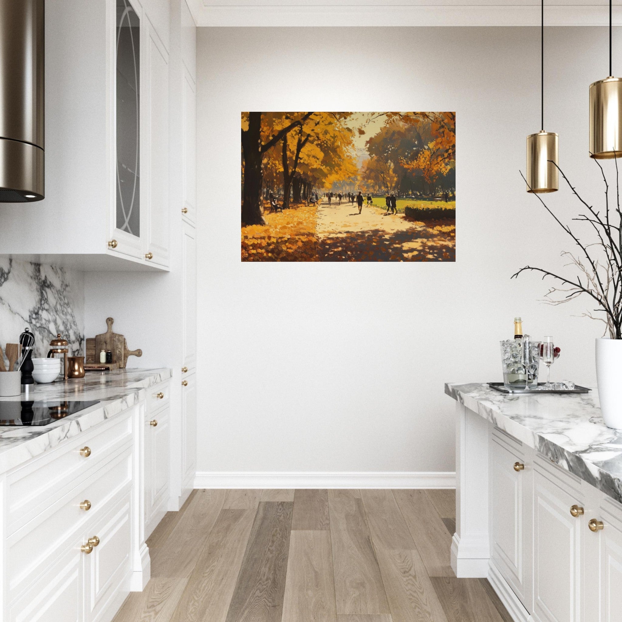 Aluminum Print Landscape - Autumn Park with Strolling Figures A vast park 3 - Shop Ai Art WebShop - Digital Art online Store