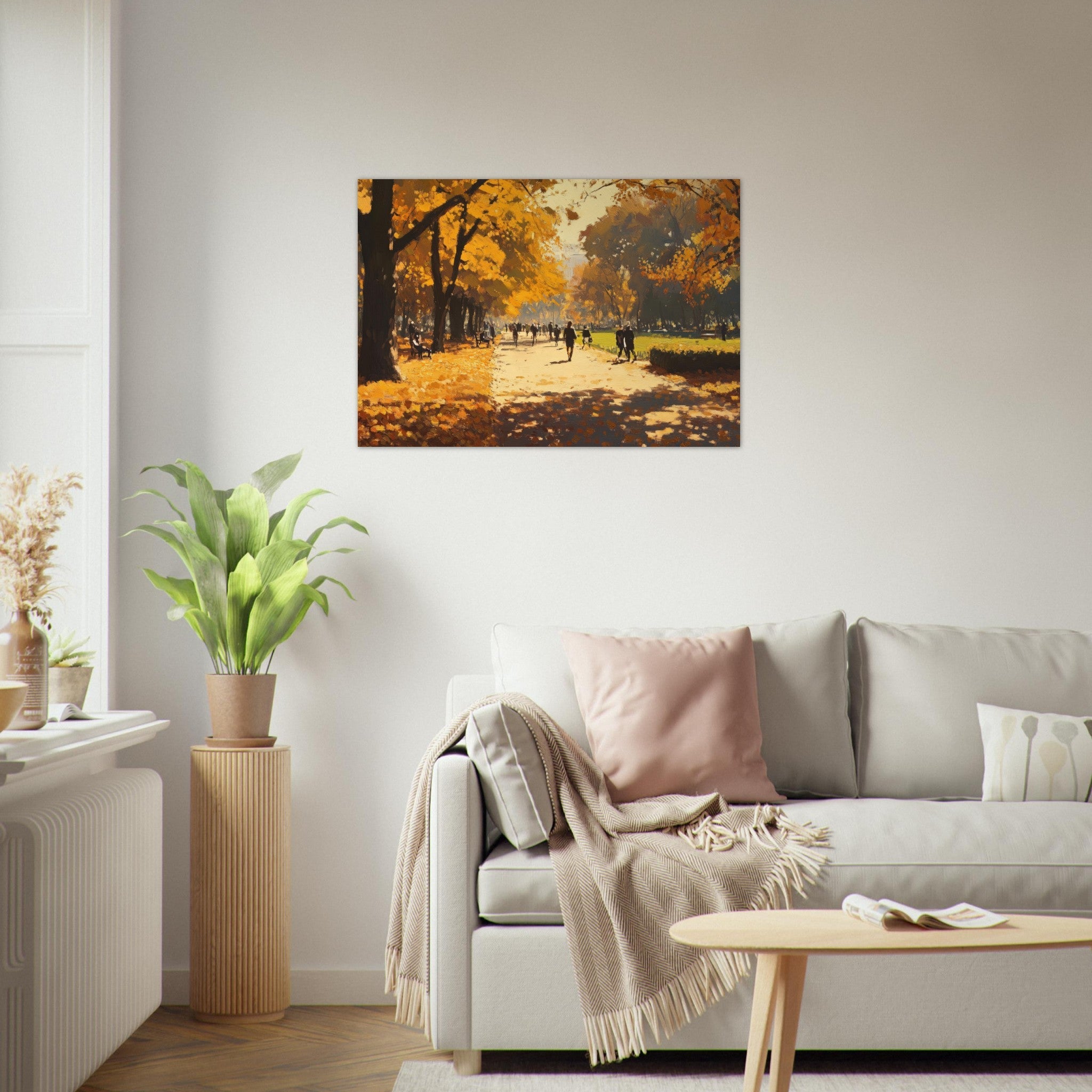 Aluminum Print Landscape - Autumn Park with Strolling Figures A vast park 3 - Shop Ai Art WebShop - Digital Art online Store