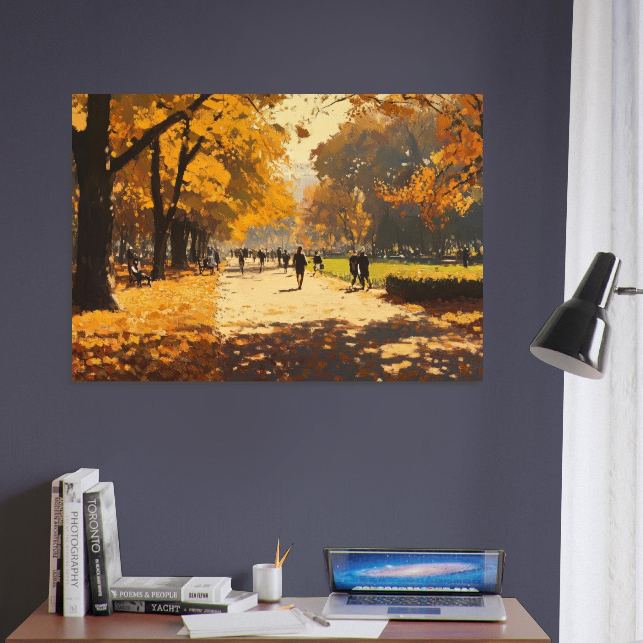 Aluminum Print Landscape - Autumn Park with Strolling Figures A vast park 3 - Shop Ai Art WebShop - Digital Art online Store