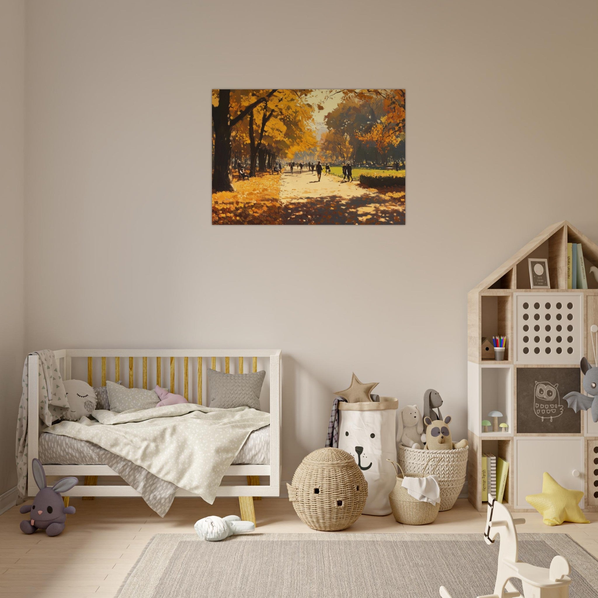 Aluminum Print Landscape - Autumn Park with Strolling Figures A vast park 3 - Shop Ai Art WebShop - Digital Art online Store