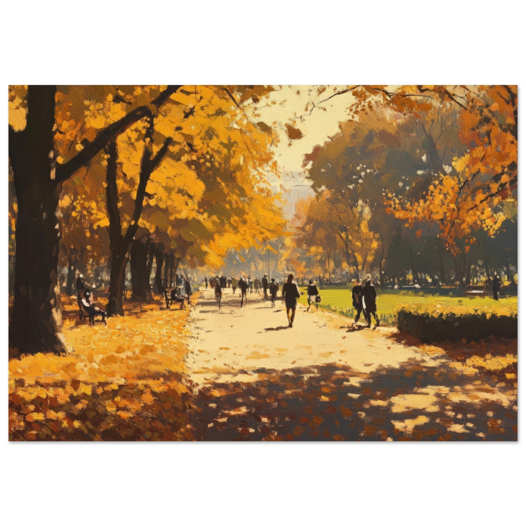 Aluminum Print Landscape - Autumn Park with Strolling Figures A vast park 3 - Shop Ai Art WebShop - Digital Art online Store
