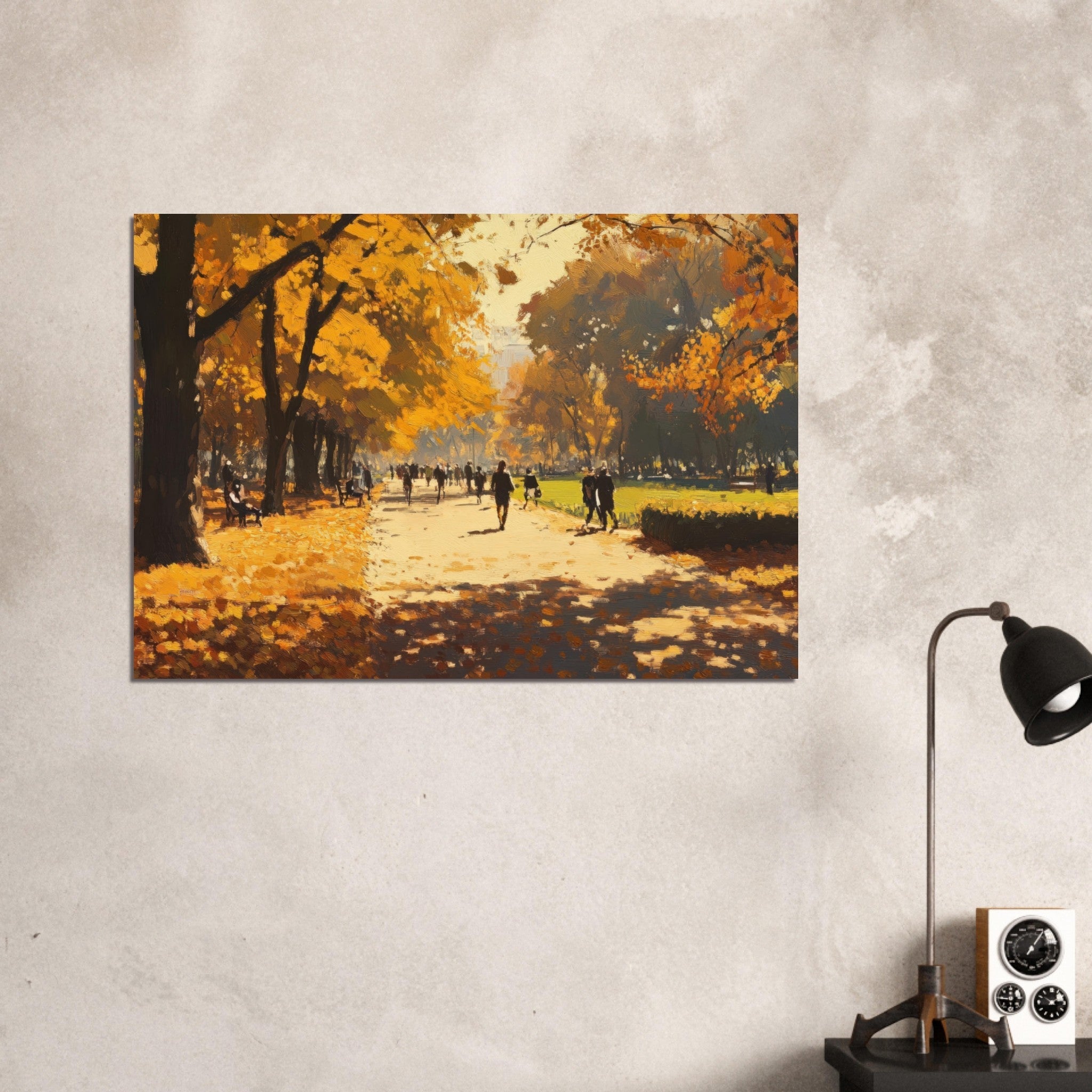 Aluminum Print Landscape - Autumn Park with Strolling Figures A vast park 3 - Shop Ai Art WebShop - Digital Art online Store
