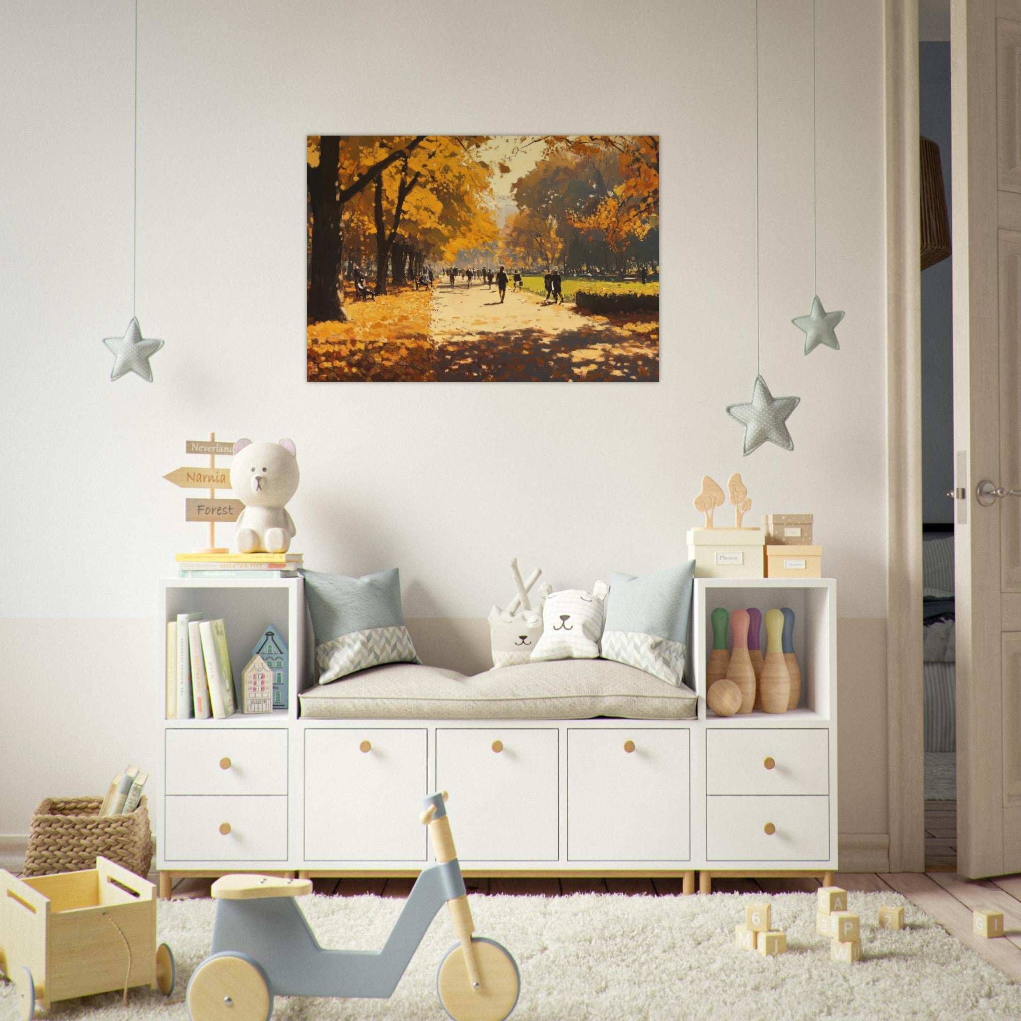 Aluminum Print Landscape - Autumn Park with Strolling Figures A vast park 3 - Shop Ai Art WebShop - Digital Art online Store