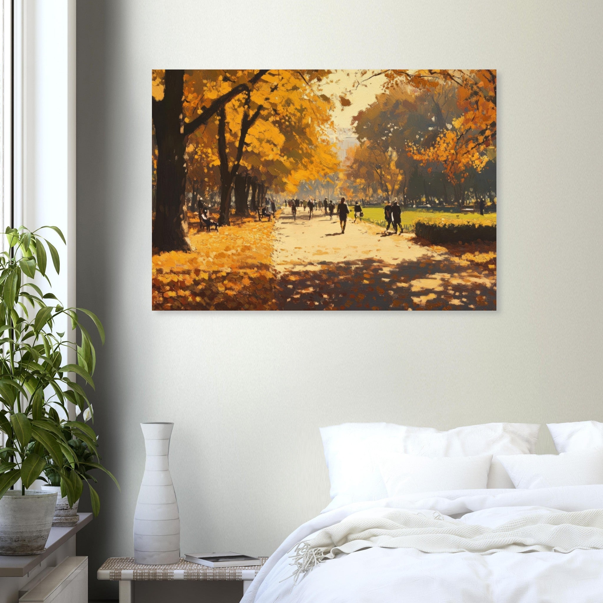 Aluminum Print Landscape - Autumn Park with Strolling Figures A vast park 3 - Shop Ai Art WebShop - Digital Art online Store