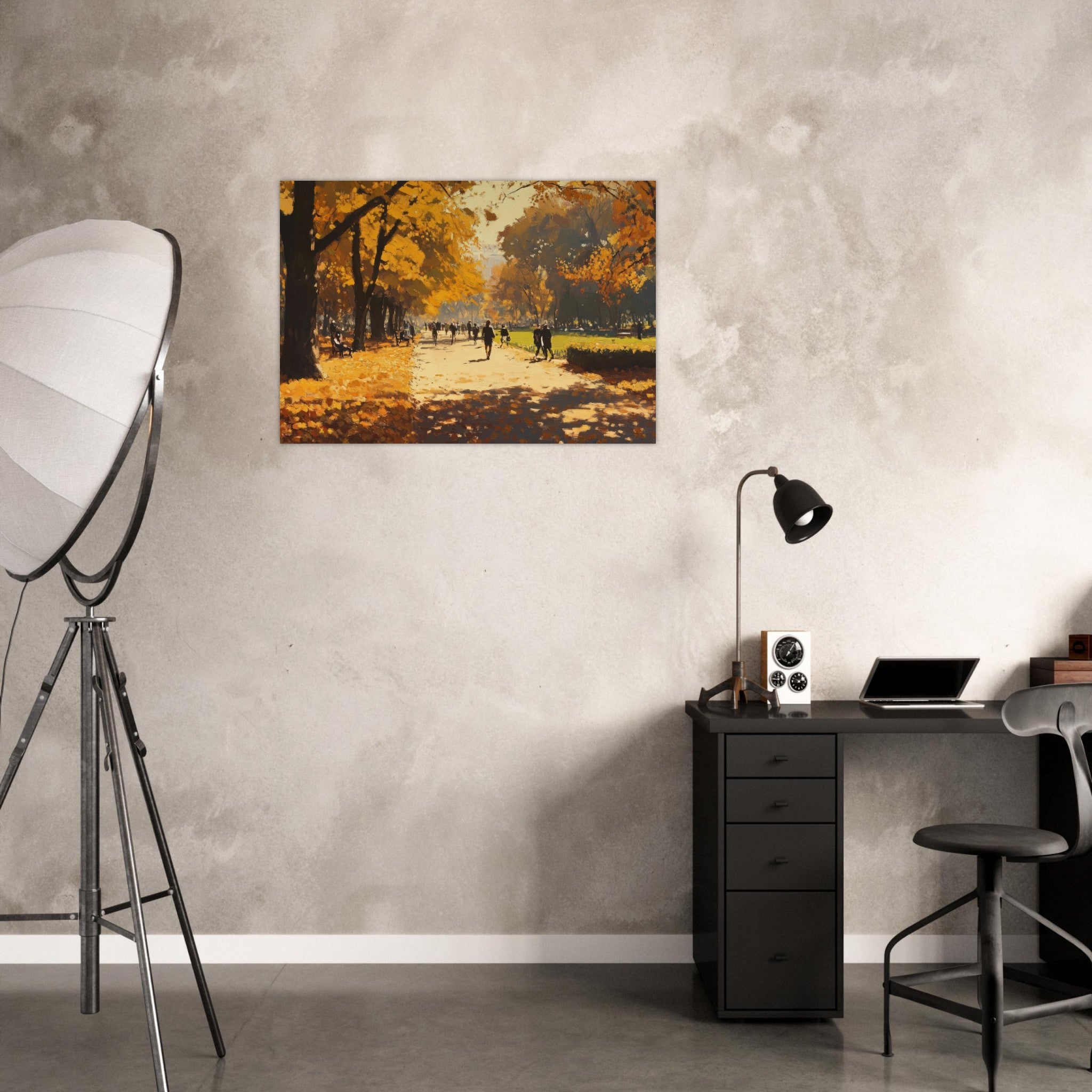 Aluminum Print Landscape - Autumn Park with Strolling Figures A vast park 3 - Shop Ai Art WebShop - Digital Art online Store