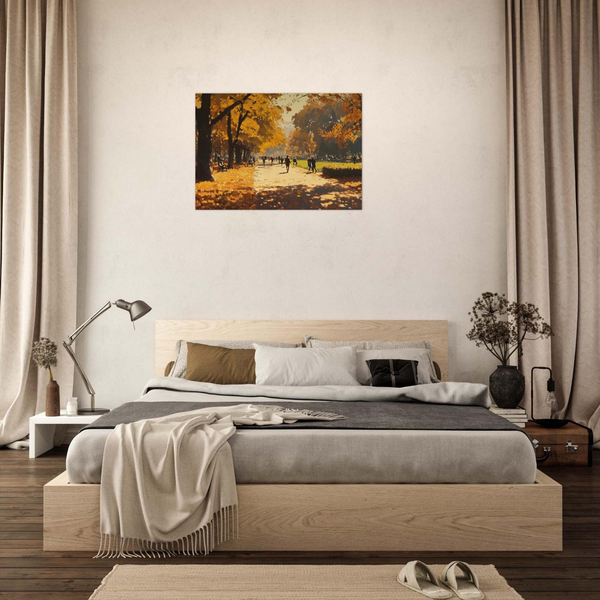 Aluminum Print Landscape - Autumn Park with Strolling Figures A vast park 3 - Shop Ai Art WebShop - Digital Art online Store