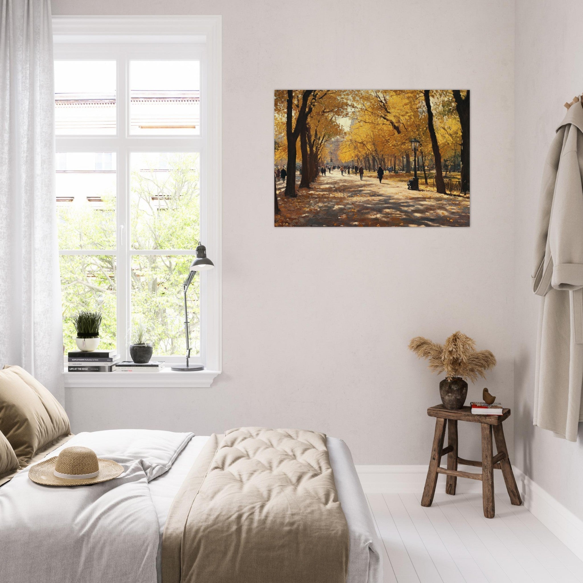 Aluminum Print Landscape - Autumn Park with Strolling Figures A vast park - Shop Ai Art WebShop - Digital Art online Store