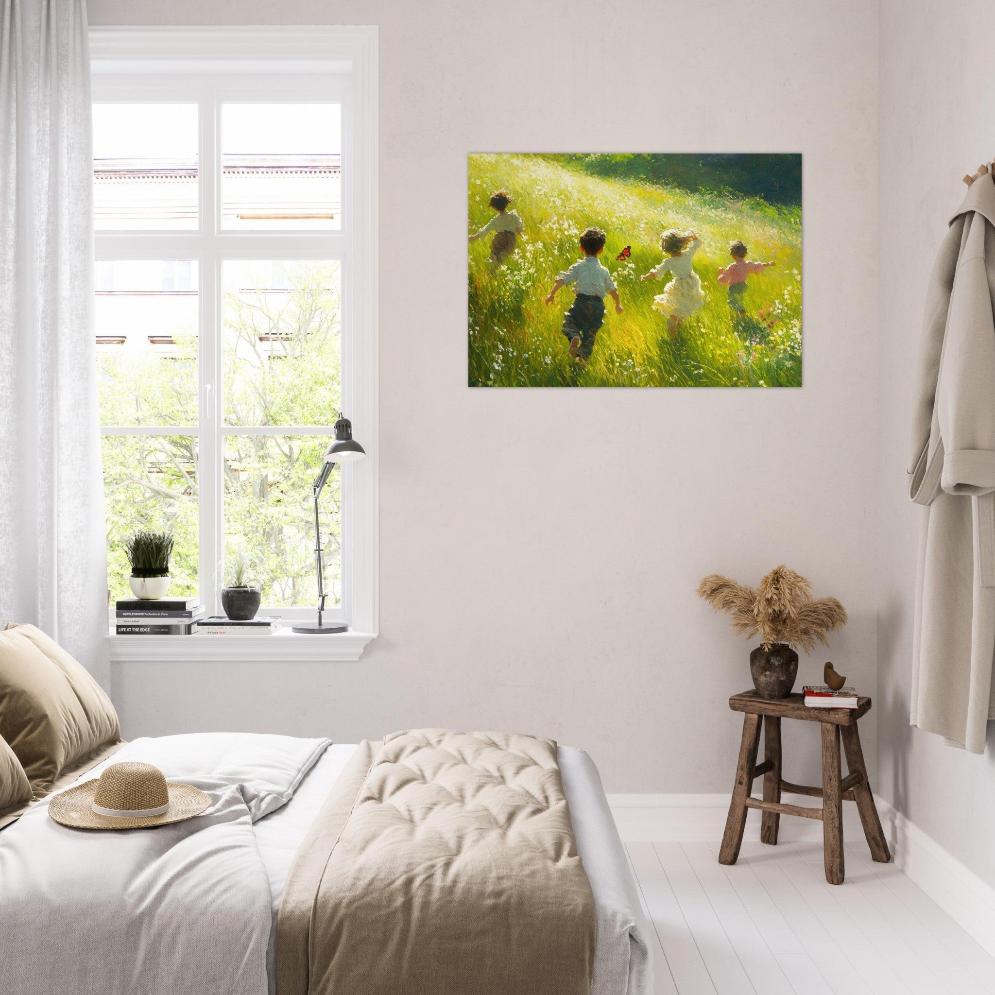 Aluminum Print Landscape - Children Playing in a Meadow A sunlit country 3 - Shop Ai Art WebShop - Digital Art online Store