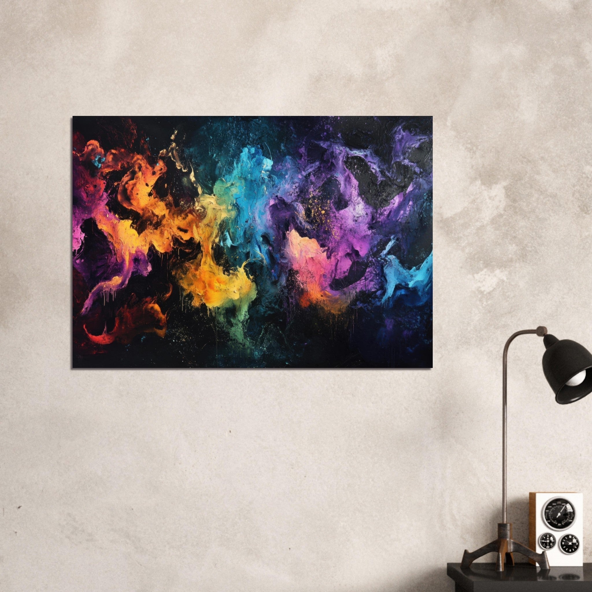 Aluminum Print Landscape - Chromatic Abyss A dark infinite void punctured - Shop Ai Art WebShop - Digital Art online Store
