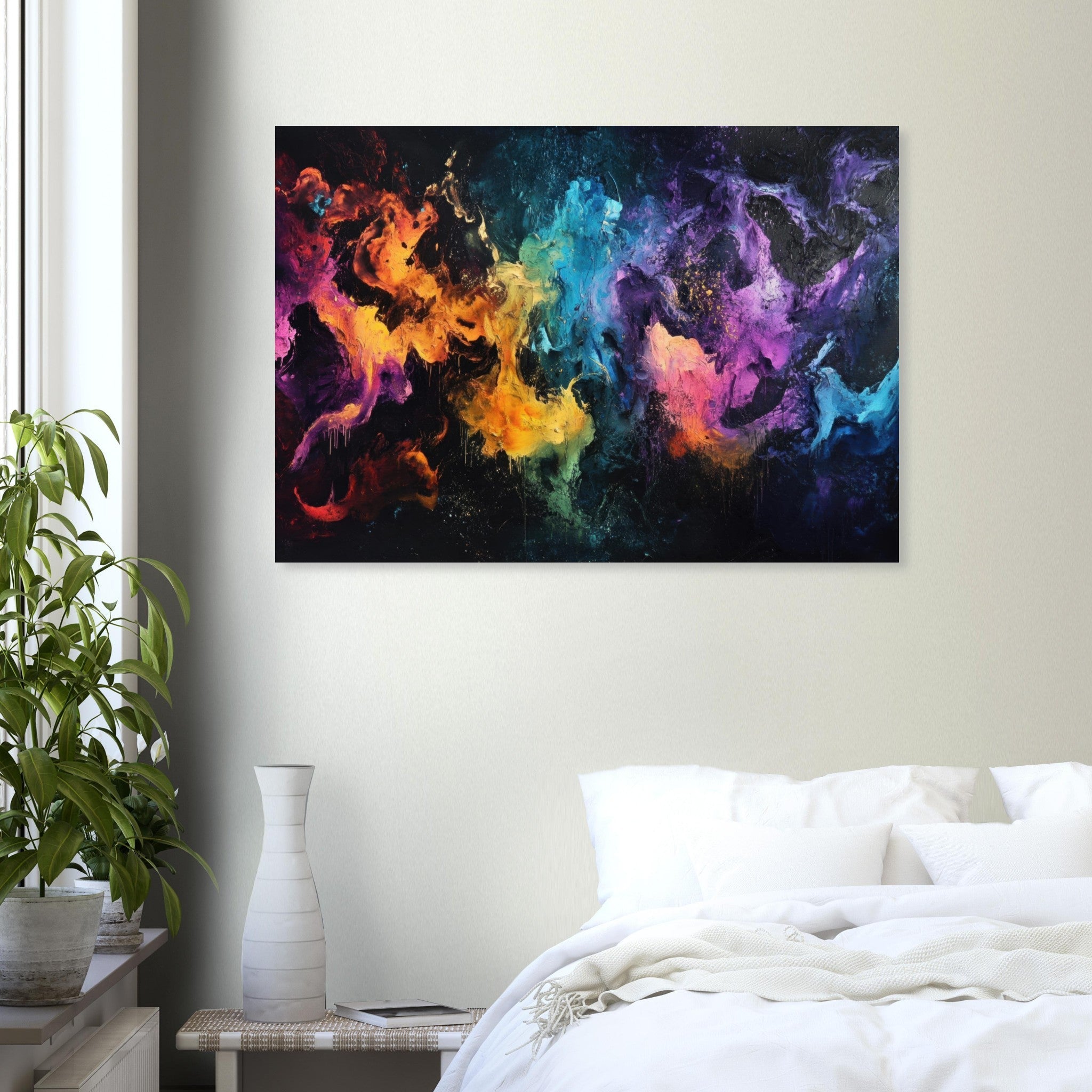 Aluminum Print Landscape - Chromatic Abyss A dark infinite void punctured - Shop Ai Art WebShop - Digital Art online Store
