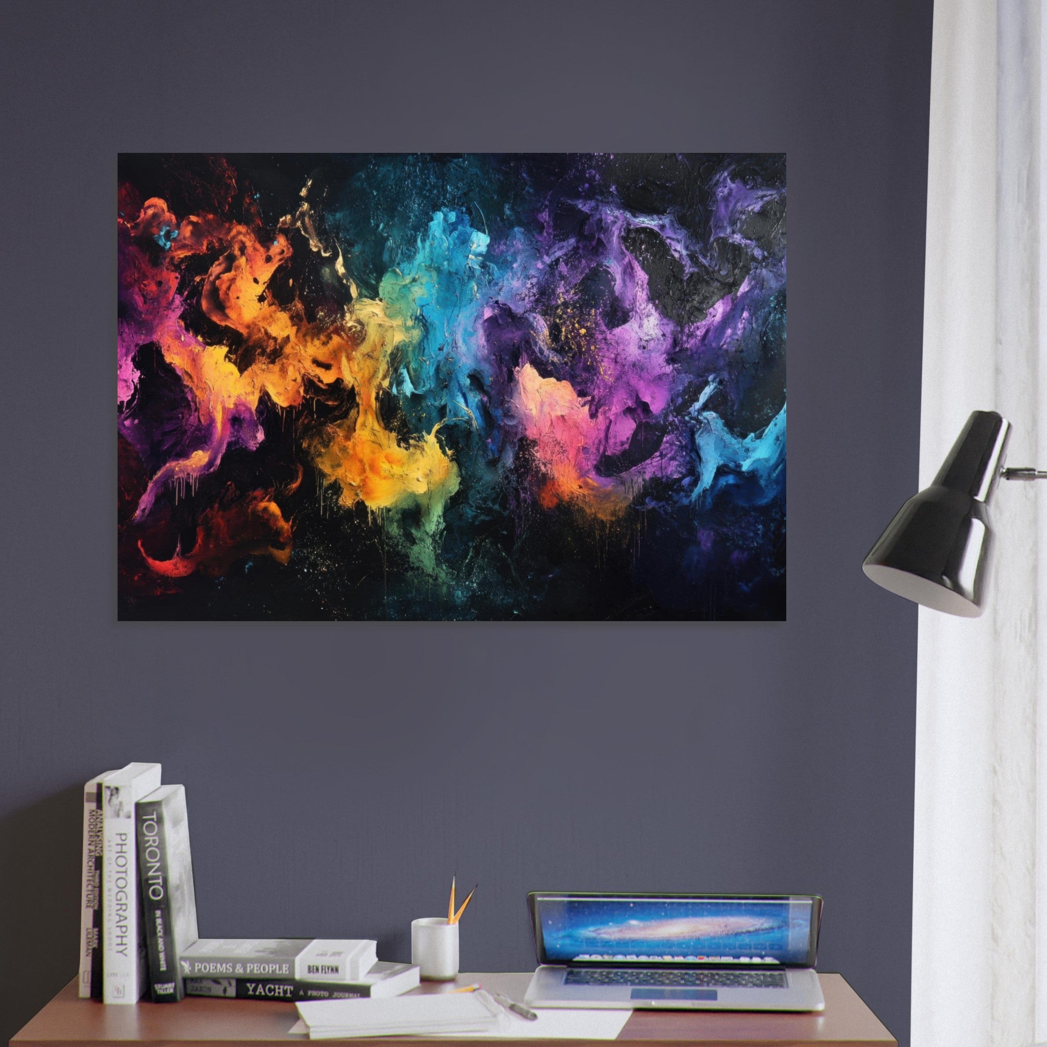 Aluminum Print Landscape - Chromatic Abyss A dark infinite void punctured - Shop Ai Art WebShop - Digital Art online Store