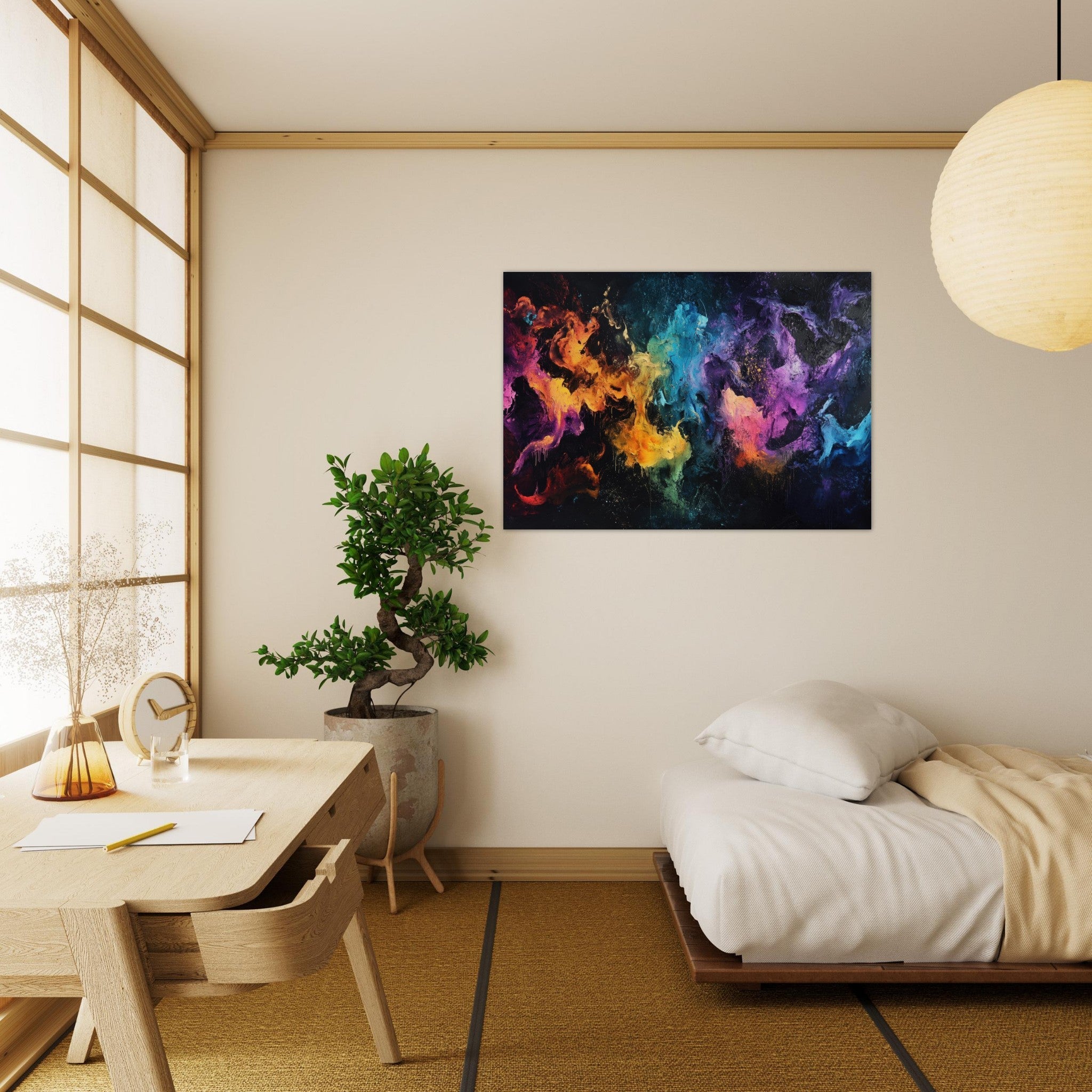 Aluminum Print Landscape - Chromatic Abyss A dark infinite void punctured - Shop Ai Art WebShop - Digital Art online Store
