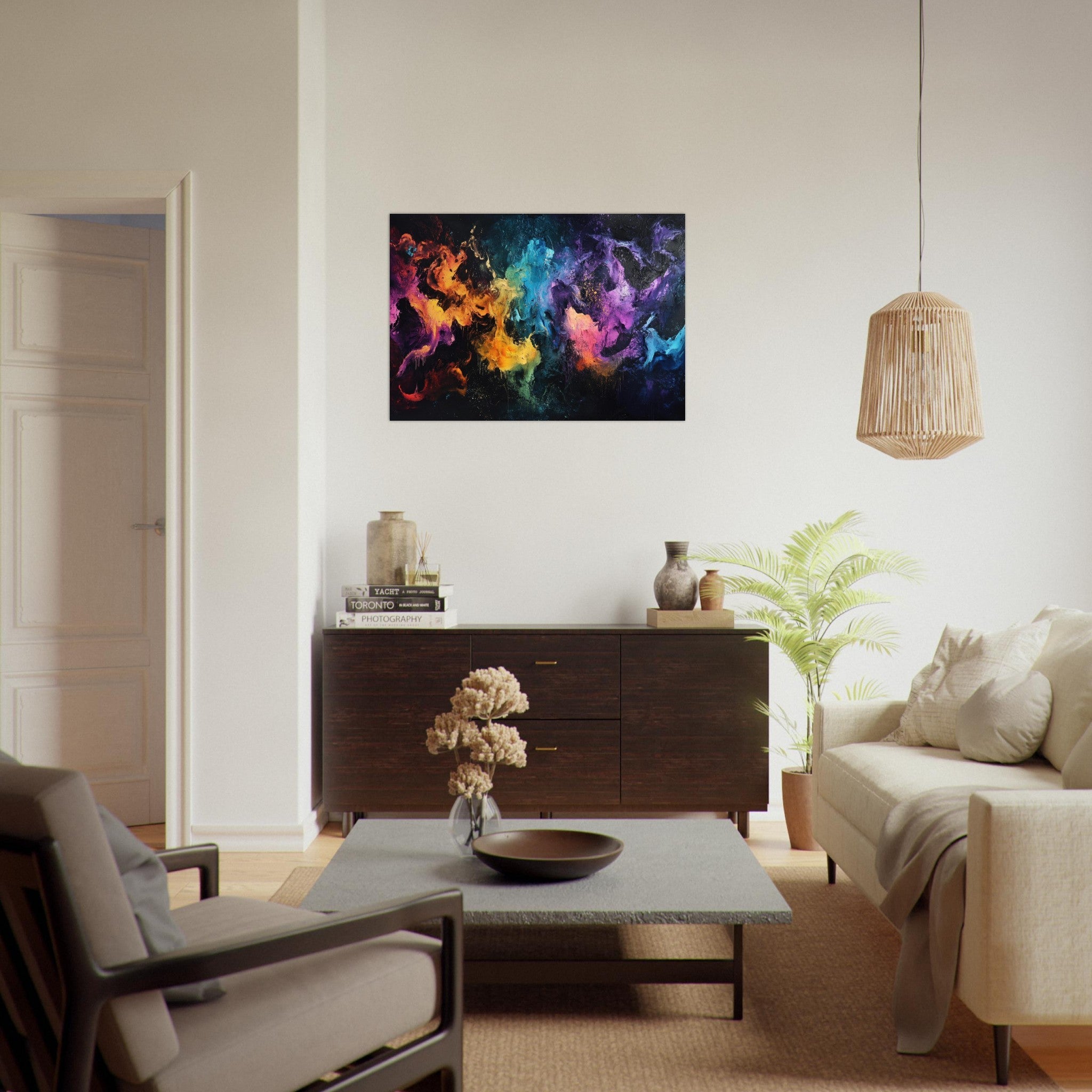 Aluminum Print Landscape - Chromatic Abyss A dark infinite void punctured - Shop Ai Art WebShop - Digital Art online Store
