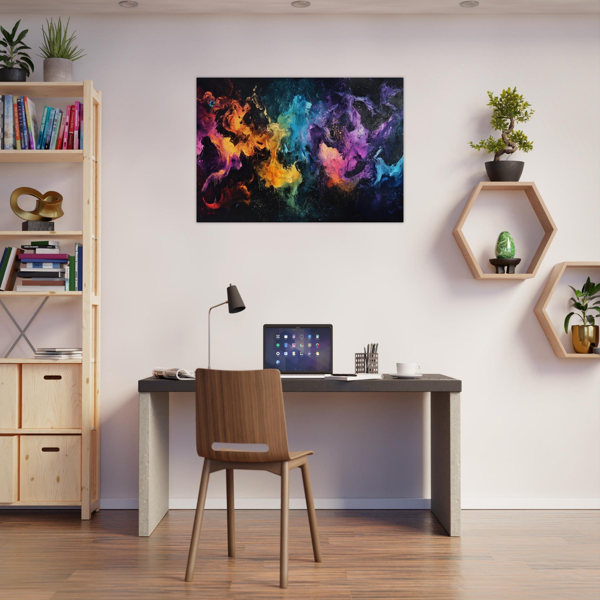 Aluminum Print Landscape - Chromatic Abyss A dark infinite void punctured - Shop Ai Art WebShop - Digital Art online Store
