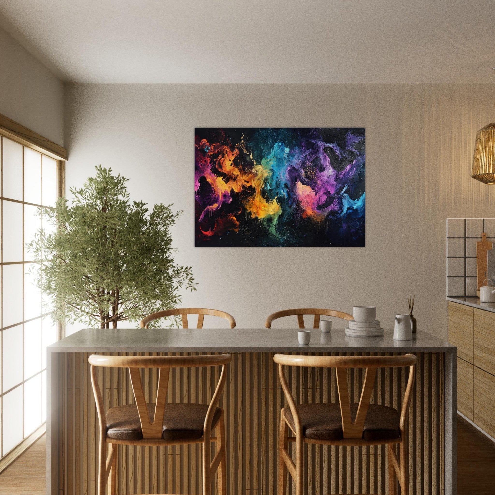 Aluminum Print Landscape - Chromatic Abyss A dark infinite void punctured - Shop Ai Art WebShop - Digital Art online Store