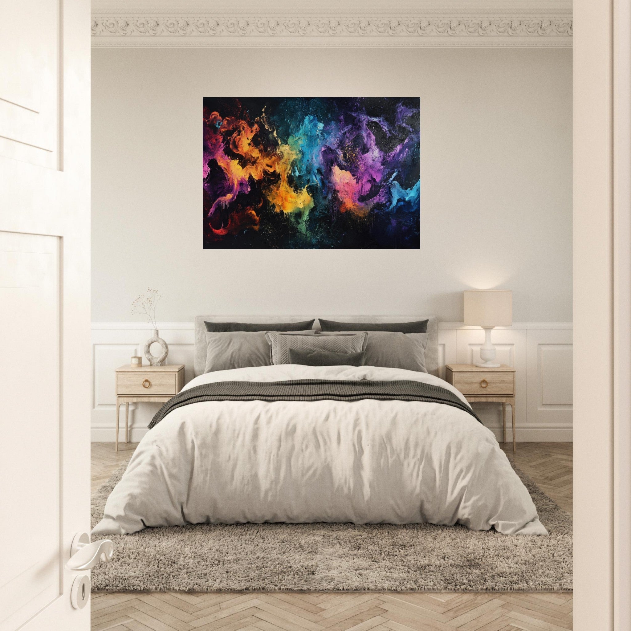 Aluminum Print Landscape - Chromatic Abyss A dark infinite void punctured - Shop Ai Art WebShop - Digital Art online Store