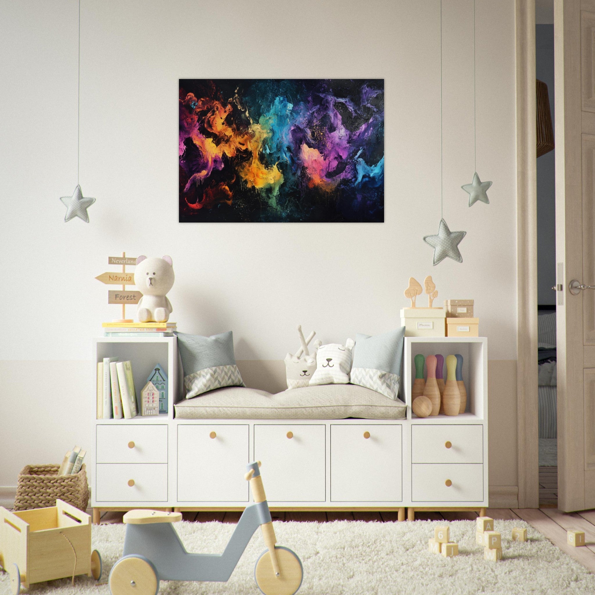 Aluminum Print Landscape - Chromatic Abyss A dark infinite void punctured - Shop Ai Art WebShop - Digital Art online Store