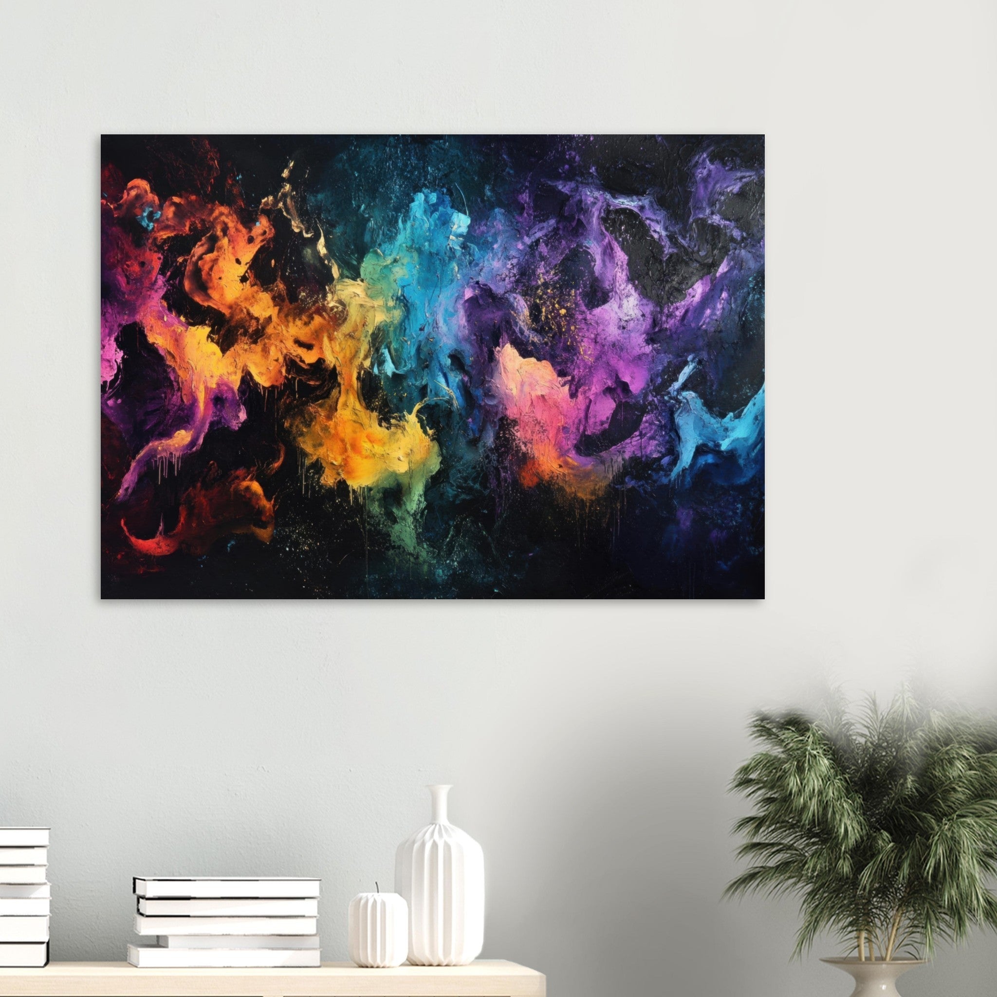 Aluminum Print Landscape - Chromatic Abyss A dark infinite void punctured - Shop Ai Art WebShop - Digital Art online Store