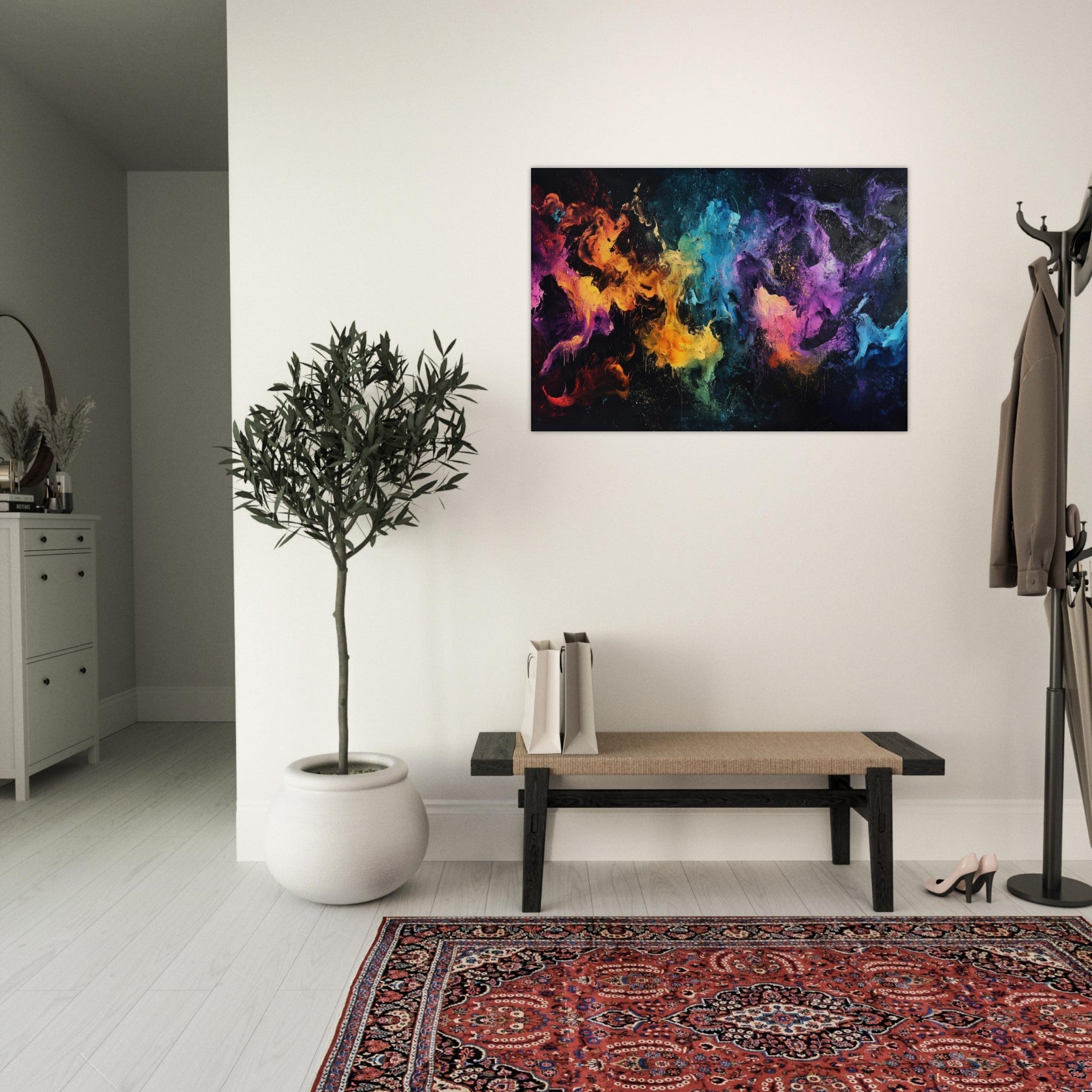 Aluminum Print Landscape - Chromatic Abyss A dark infinite void punctured - Shop Ai Art WebShop - Digital Art online Store