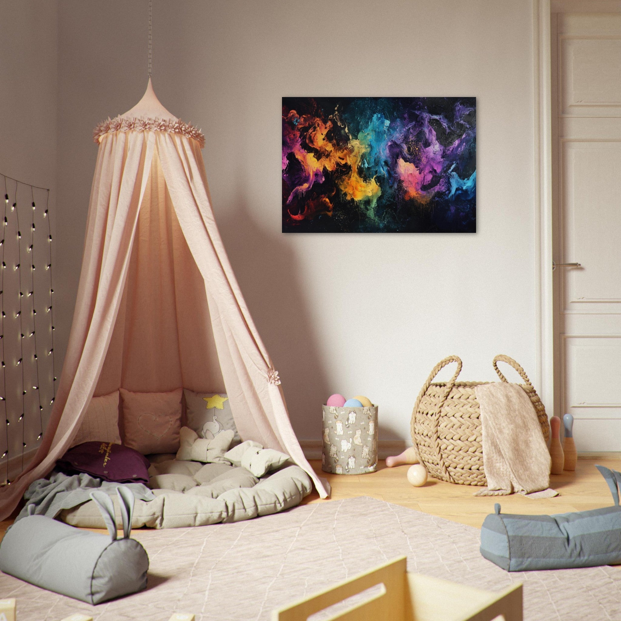 Aluminum Print Landscape - Chromatic Abyss A dark infinite void punctured - Shop Ai Art WebShop - Digital Art online Store