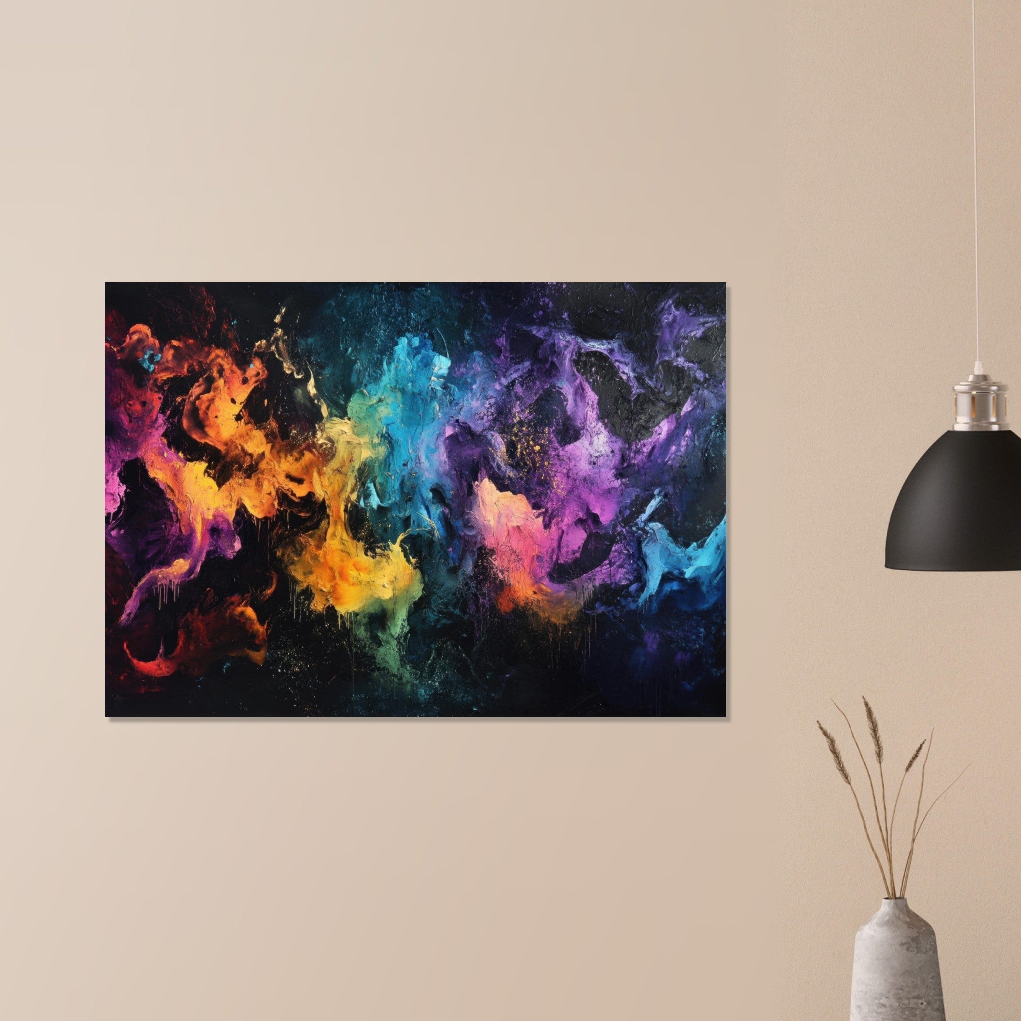 Aluminum Print Landscape - Chromatic Abyss A dark infinite void punctured - Shop Ai Art WebShop - Digital Art online Store