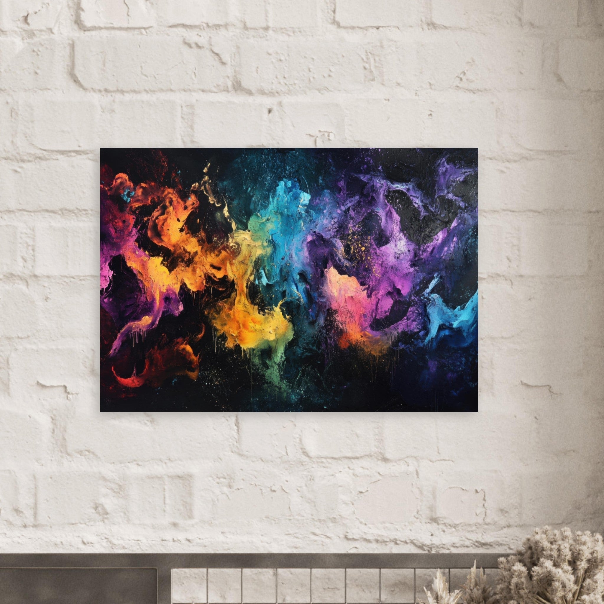 Aluminum Print Landscape - Chromatic Abyss A dark infinite void punctured - Shop Ai Art WebShop - Digital Art online Store