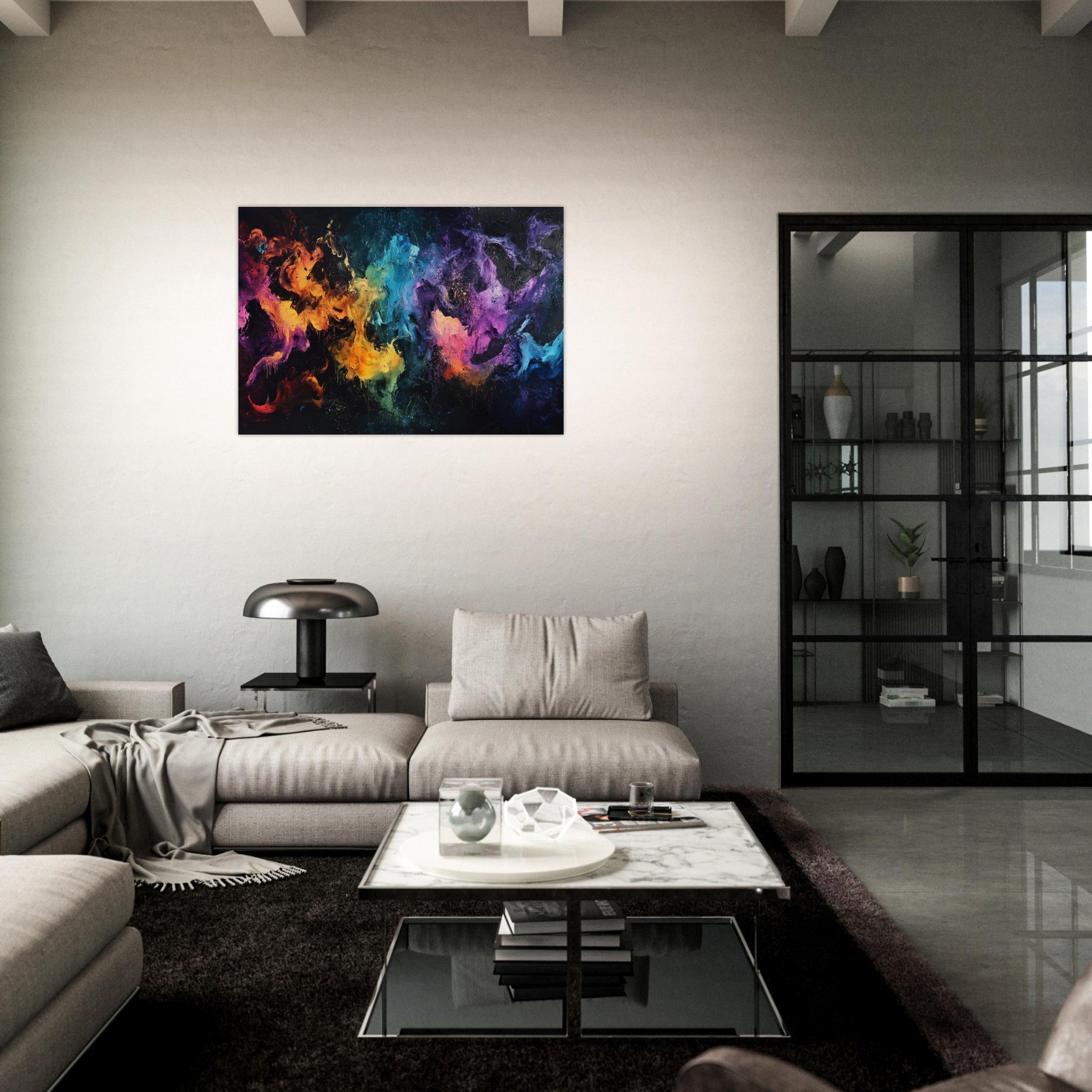 Aluminum Print Landscape - Chromatic Abyss A dark infinite void punctured - Shop Ai Art WebShop - Digital Art online Store