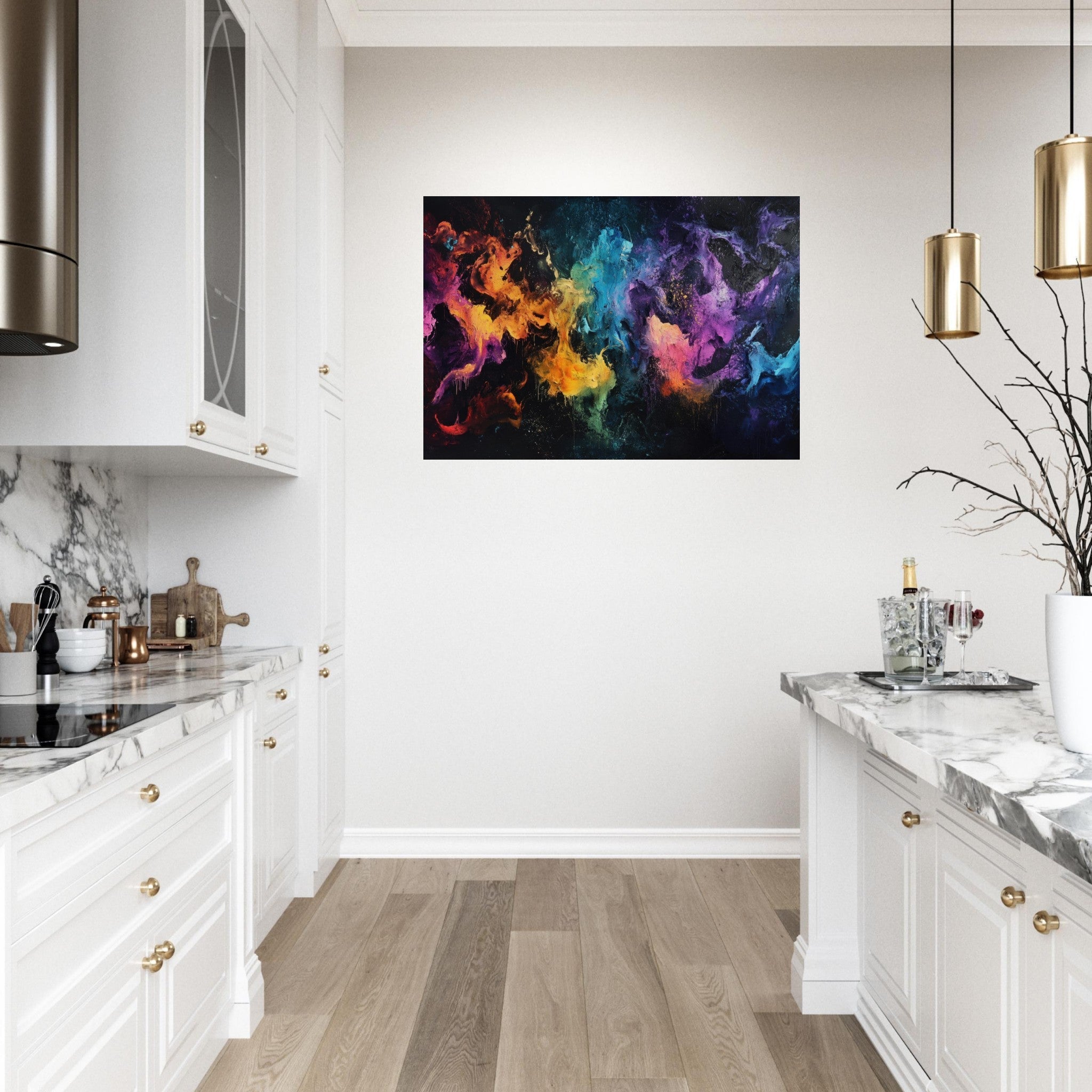 Aluminum Print Landscape - Chromatic Abyss A dark infinite void punctured - Shop Ai Art WebShop - Digital Art online Store
