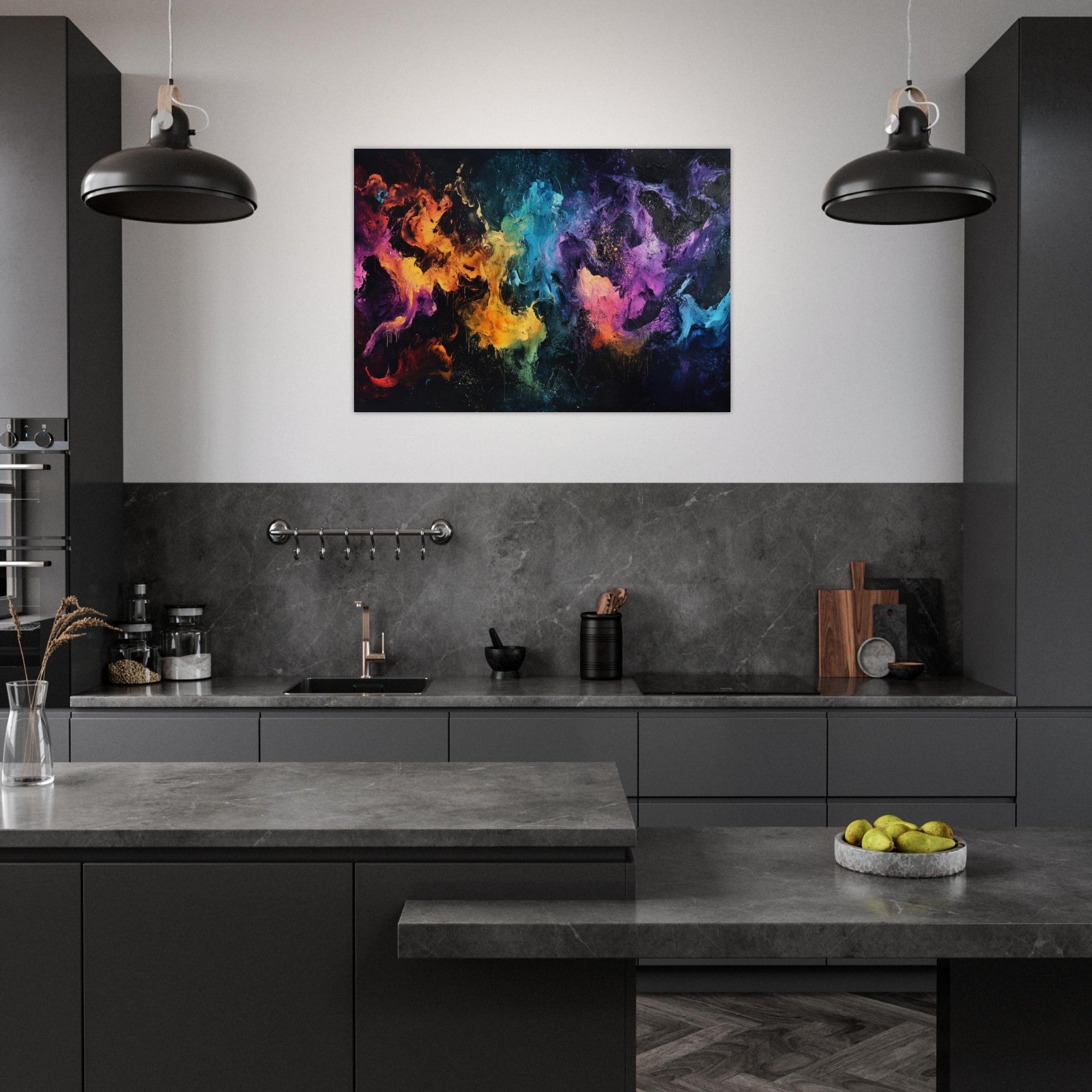 Aluminum Print Landscape - Chromatic Abyss A dark infinite void punctured - Shop Ai Art WebShop - Digital Art online Store