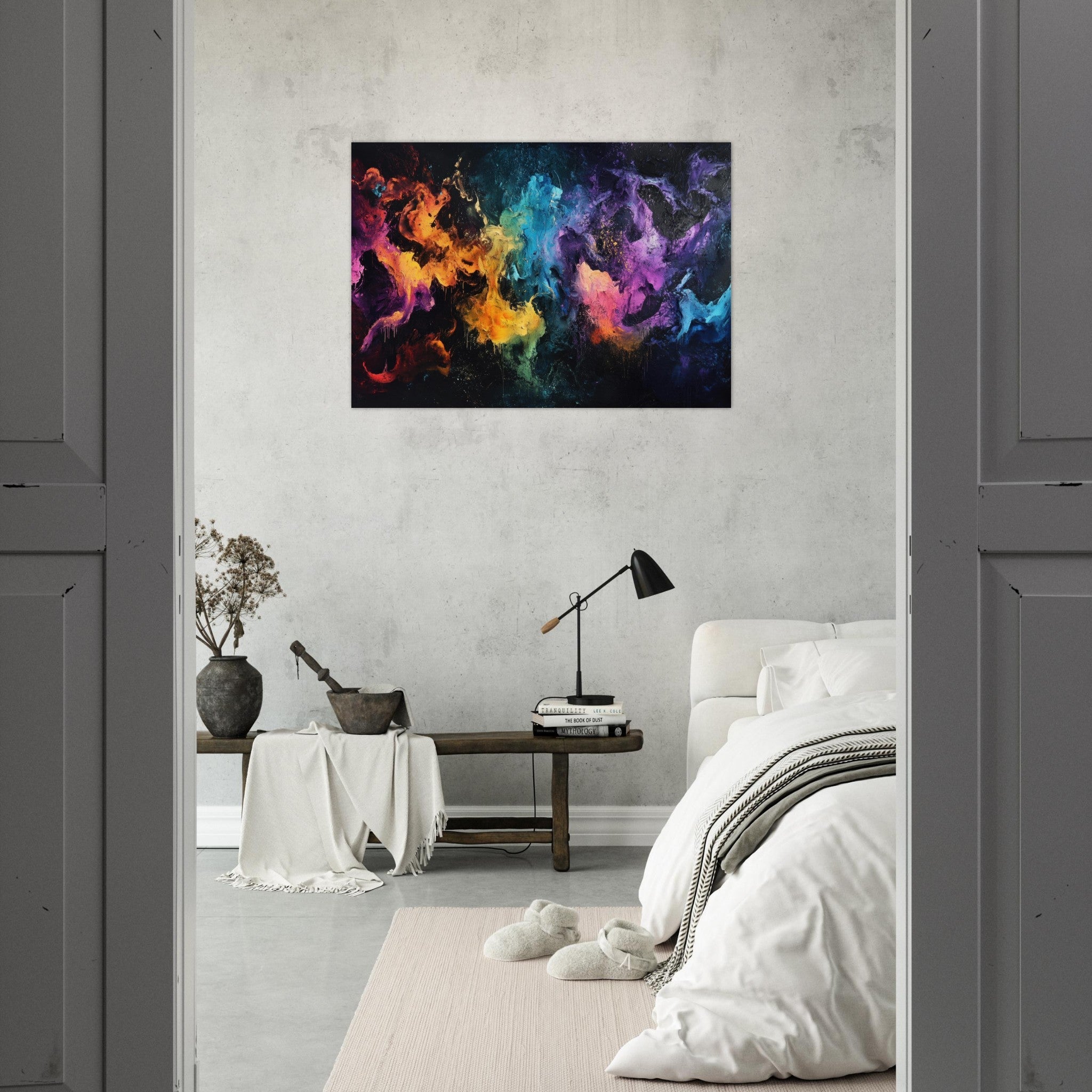 Aluminum Print Landscape - Chromatic Abyss A dark infinite void punctured - Shop Ai Art WebShop - Digital Art online Store