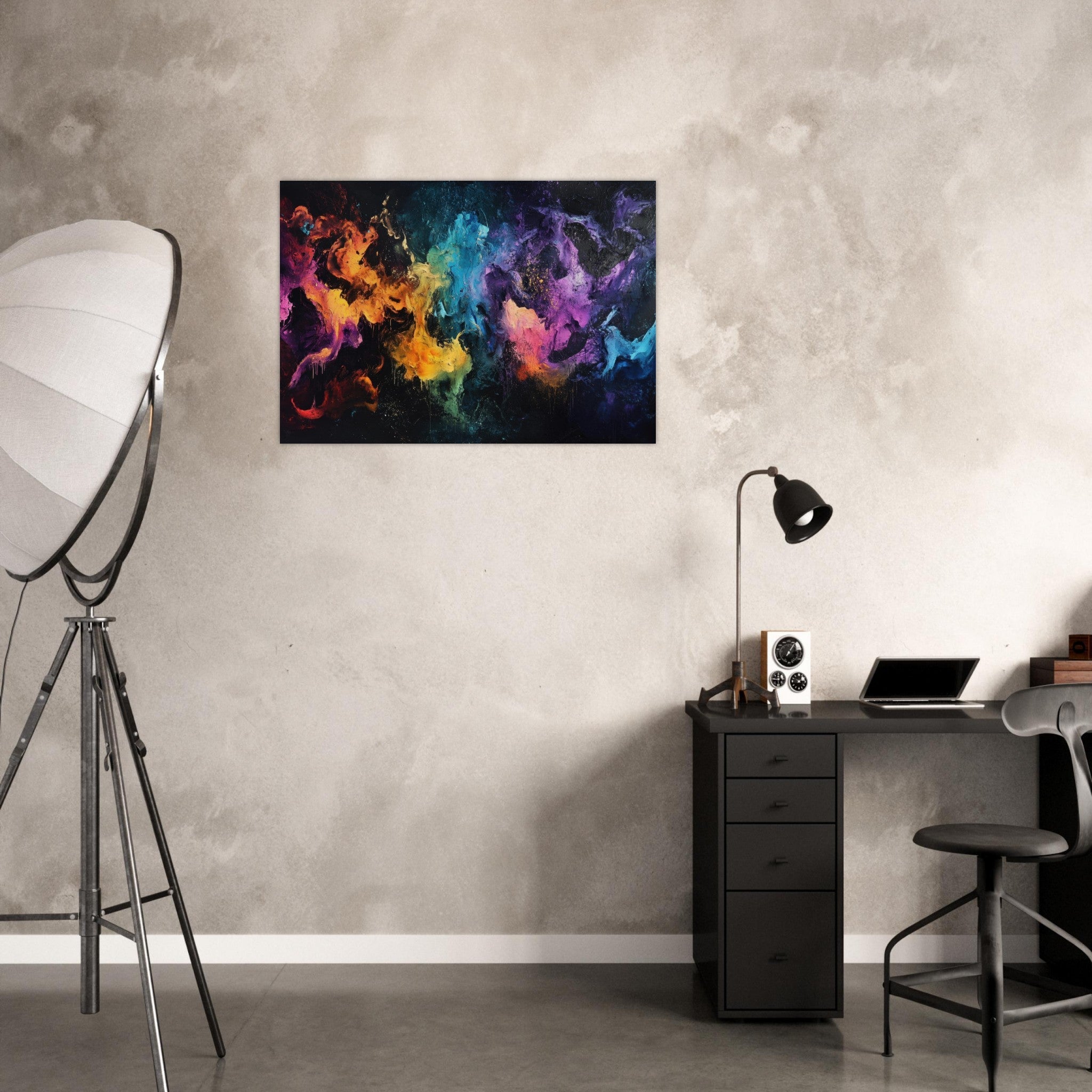 Aluminum Print Landscape - Chromatic Abyss A dark infinite void punctured - Shop Ai Art WebShop - Digital Art online Store