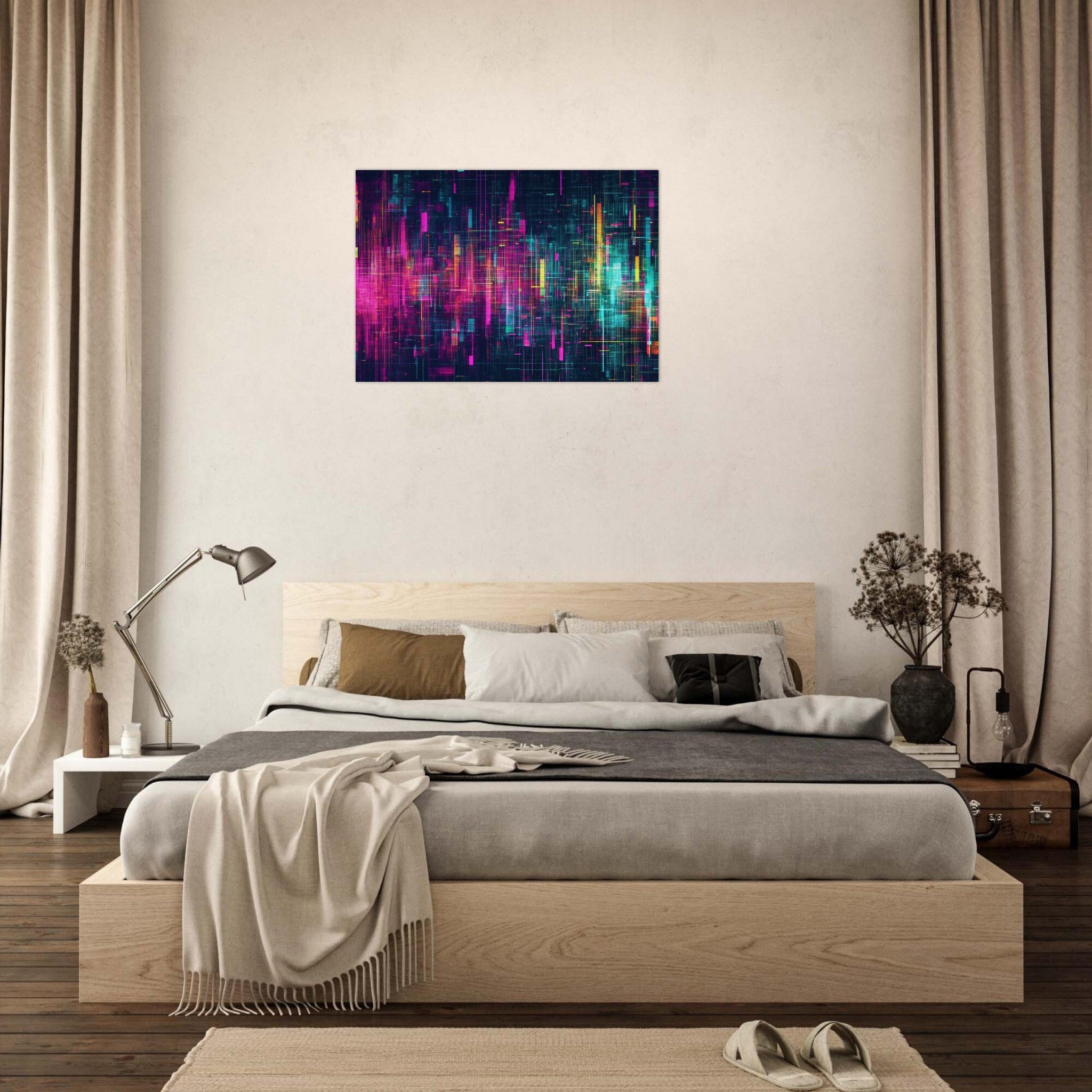 Aluminum Print Landscape - Digital Pulse A chaotic burst of pitch - inspired - Shop Ai Art WebShop - Digital Art online Store