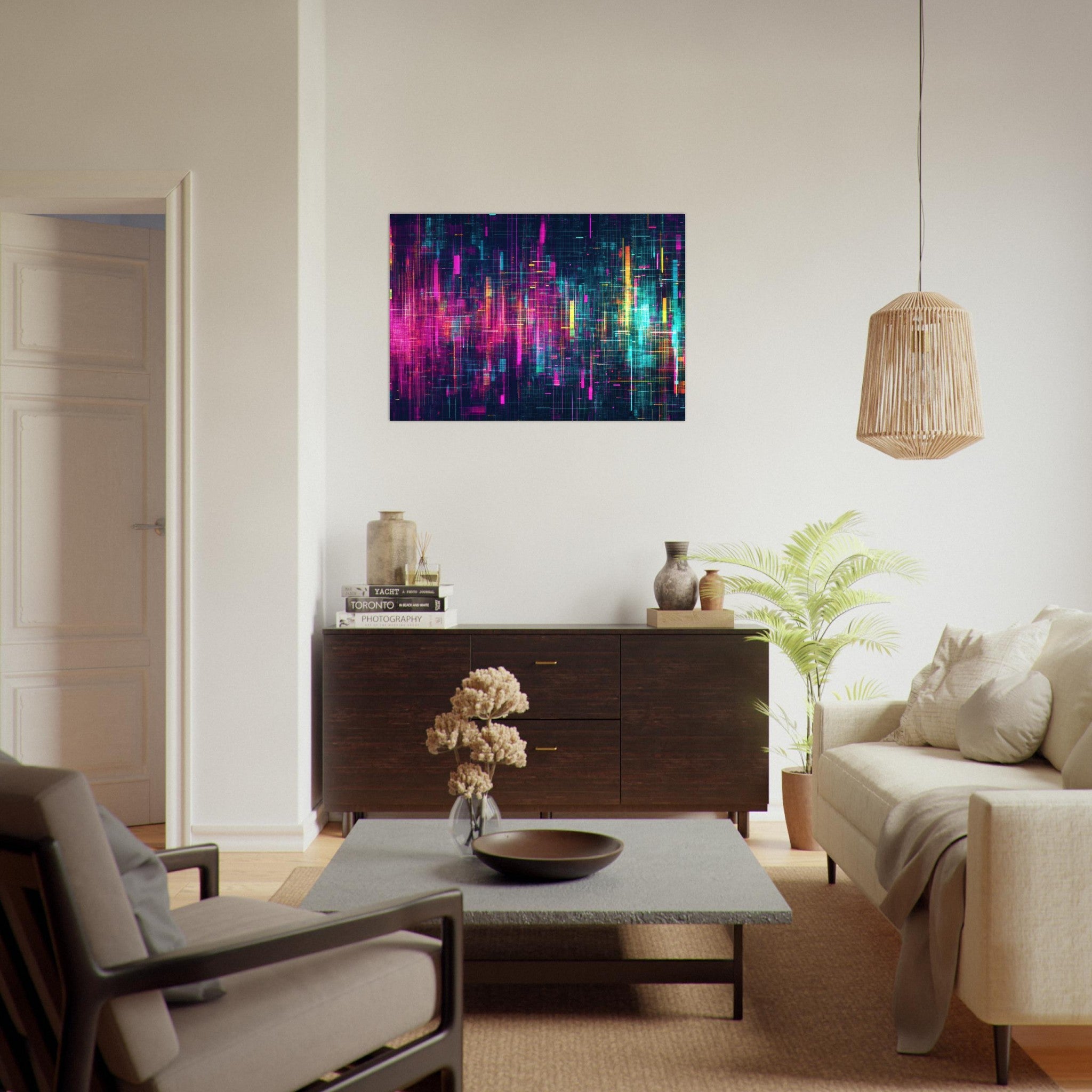 Aluminum Print Landscape - Digital Pulse A chaotic burst of pitch - inspired - Shop Ai Art WebShop - Digital Art online Store