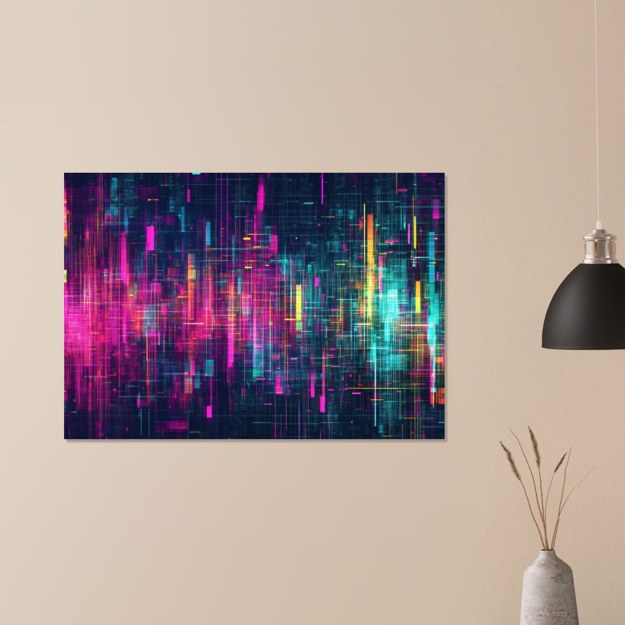 Aluminum Print Landscape - Digital Pulse A chaotic burst of pitch - inspired - Shop Ai Art WebShop - Digital Art online Store