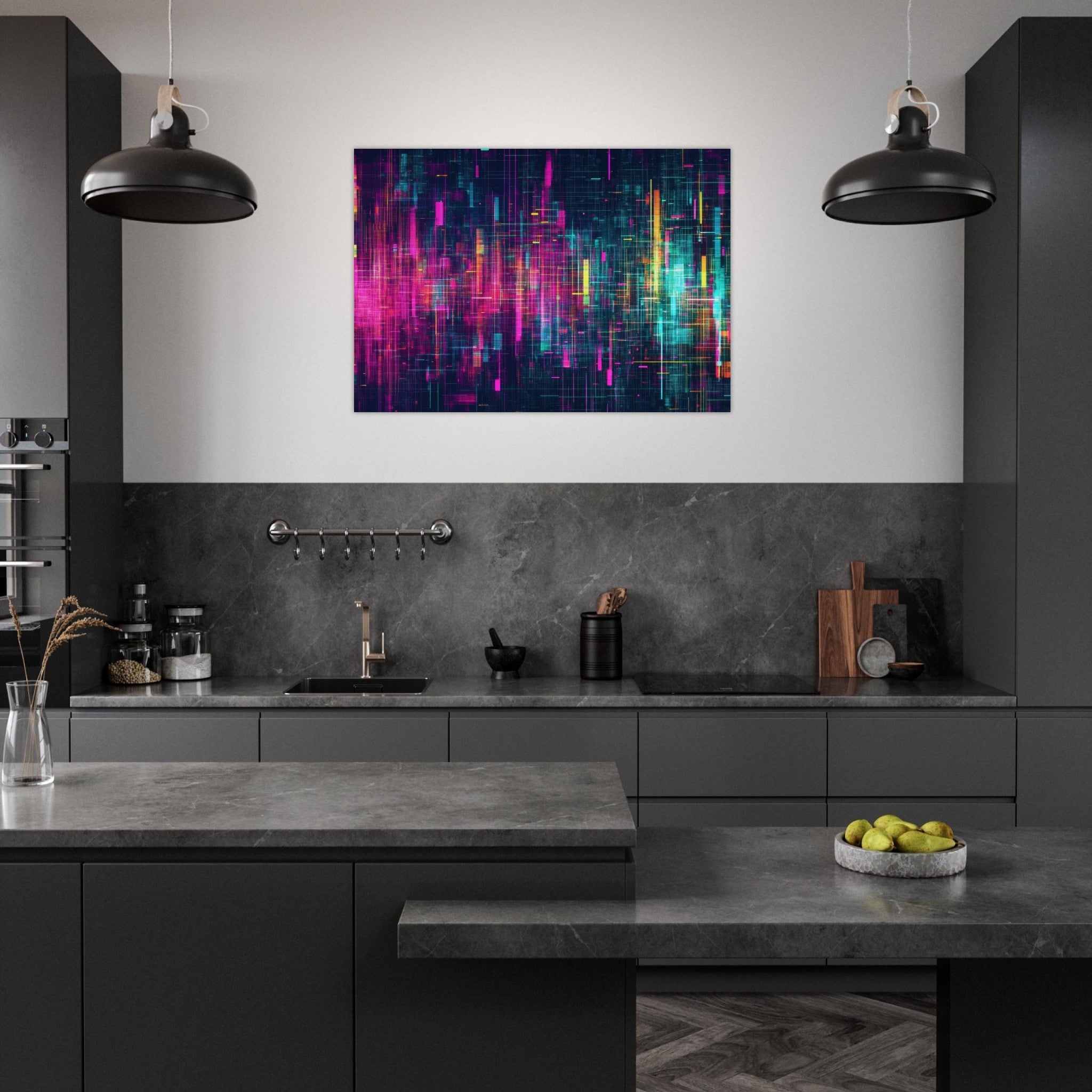 Aluminum Print Landscape - Digital Pulse A chaotic burst of pitch - inspired - Shop Ai Art WebShop - Digital Art online Store