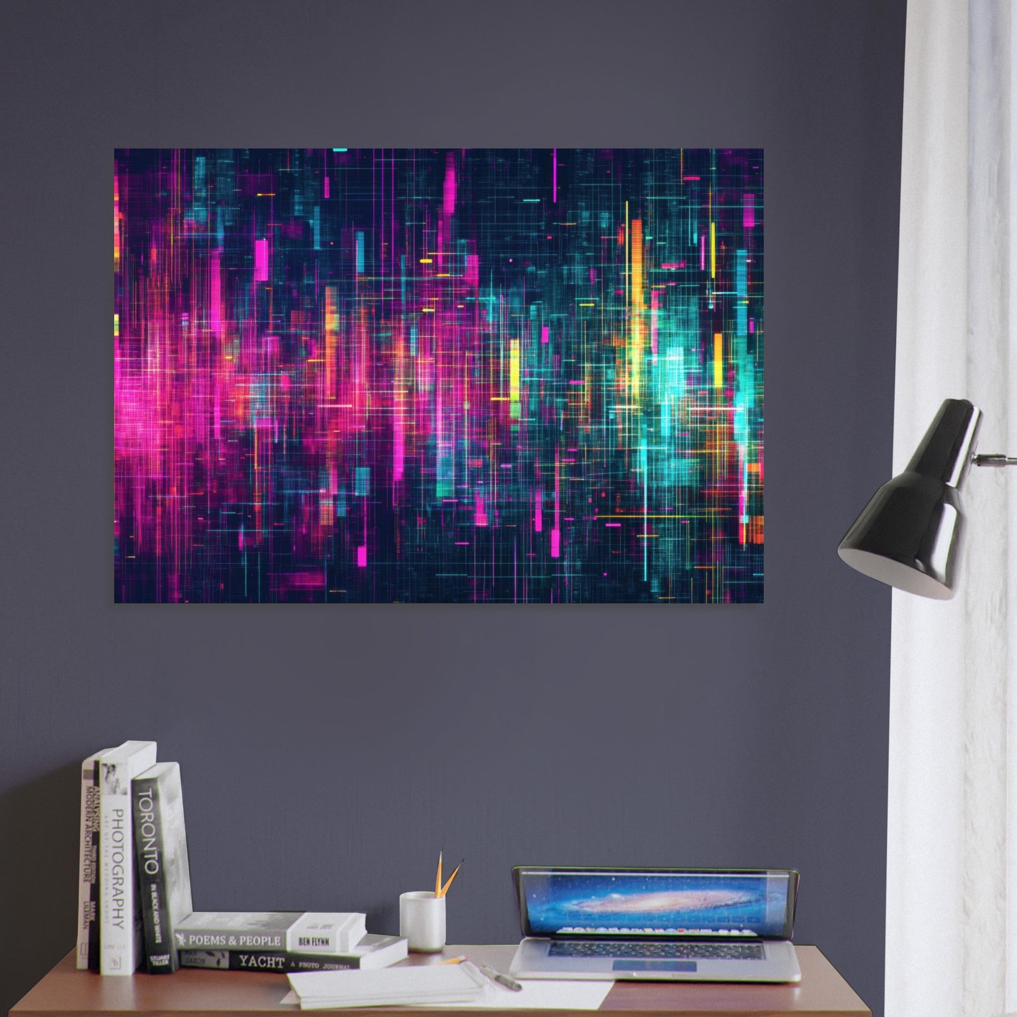Aluminum Print Landscape - Digital Pulse A chaotic burst of pitch - inspired - Shop Ai Art WebShop - Digital Art online Store