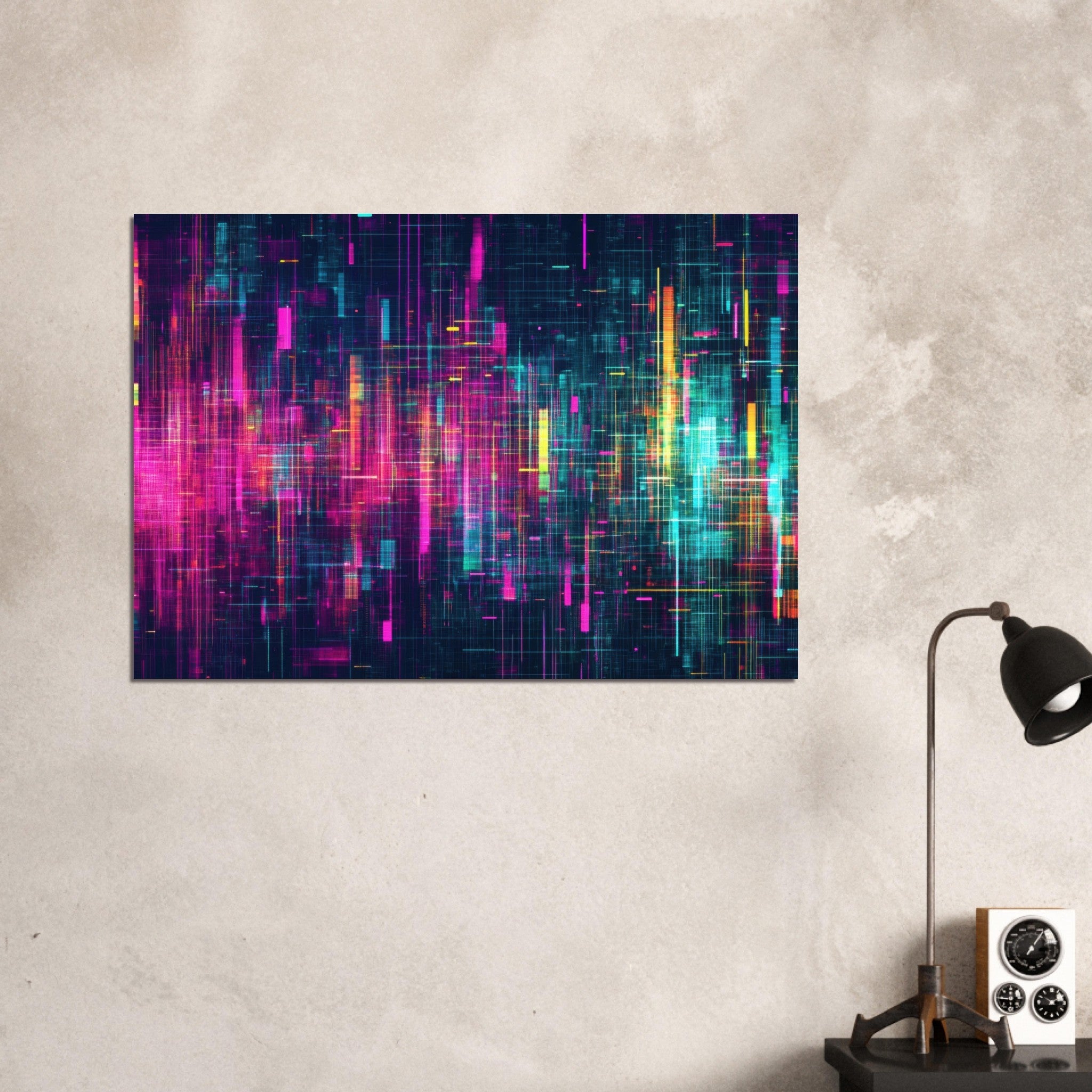 Aluminum Print Landscape - Digital Pulse A chaotic burst of pitch - inspired - Shop Ai Art WebShop - Digital Art online Store