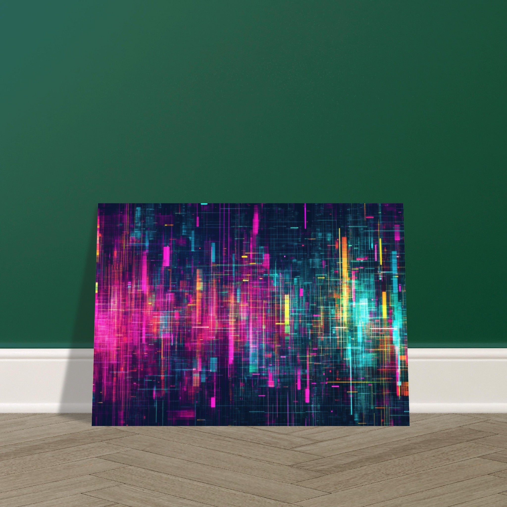 Aluminum Print Landscape - Digital Pulse A chaotic burst of pitch - inspired - Shop Ai Art WebShop - Digital Art online Store